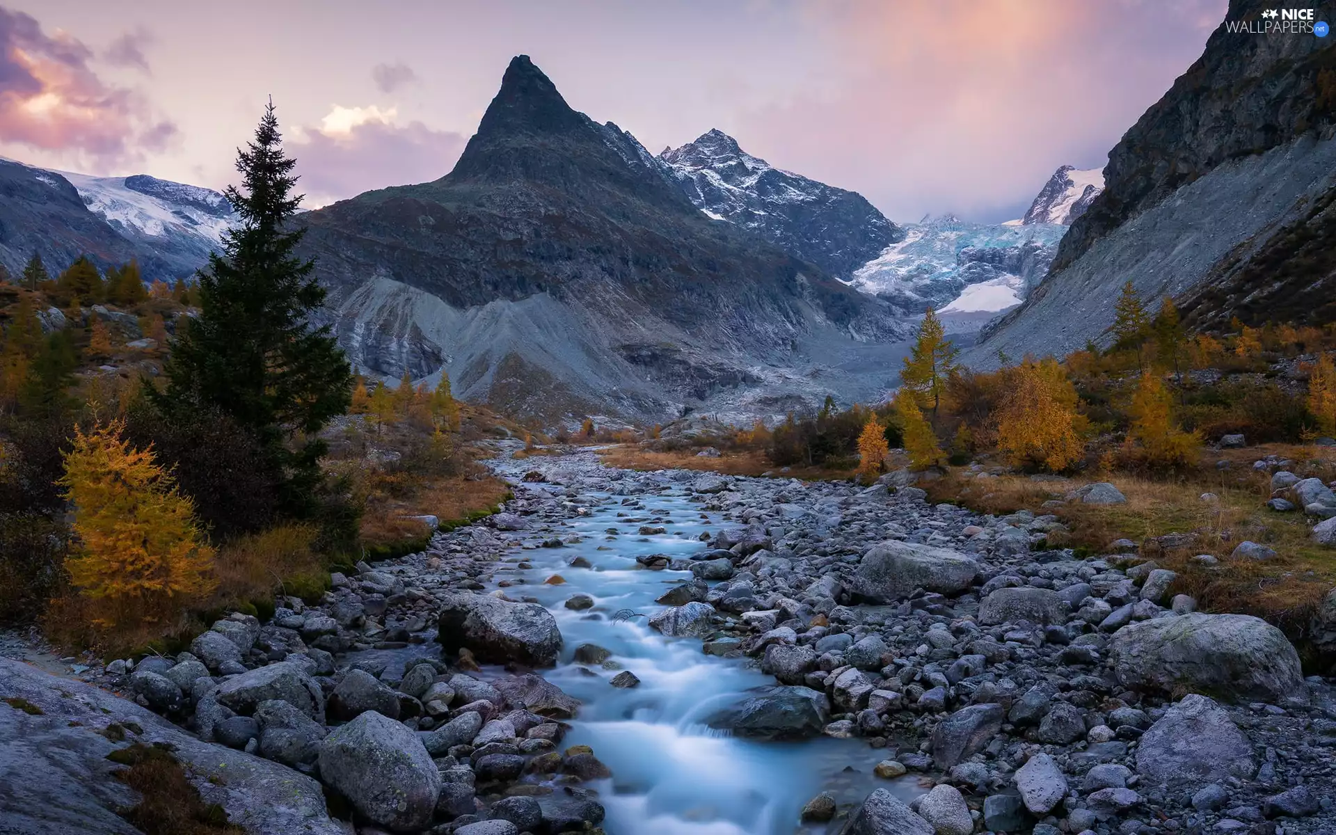 trees, viewes, stream, Stones, Mountains