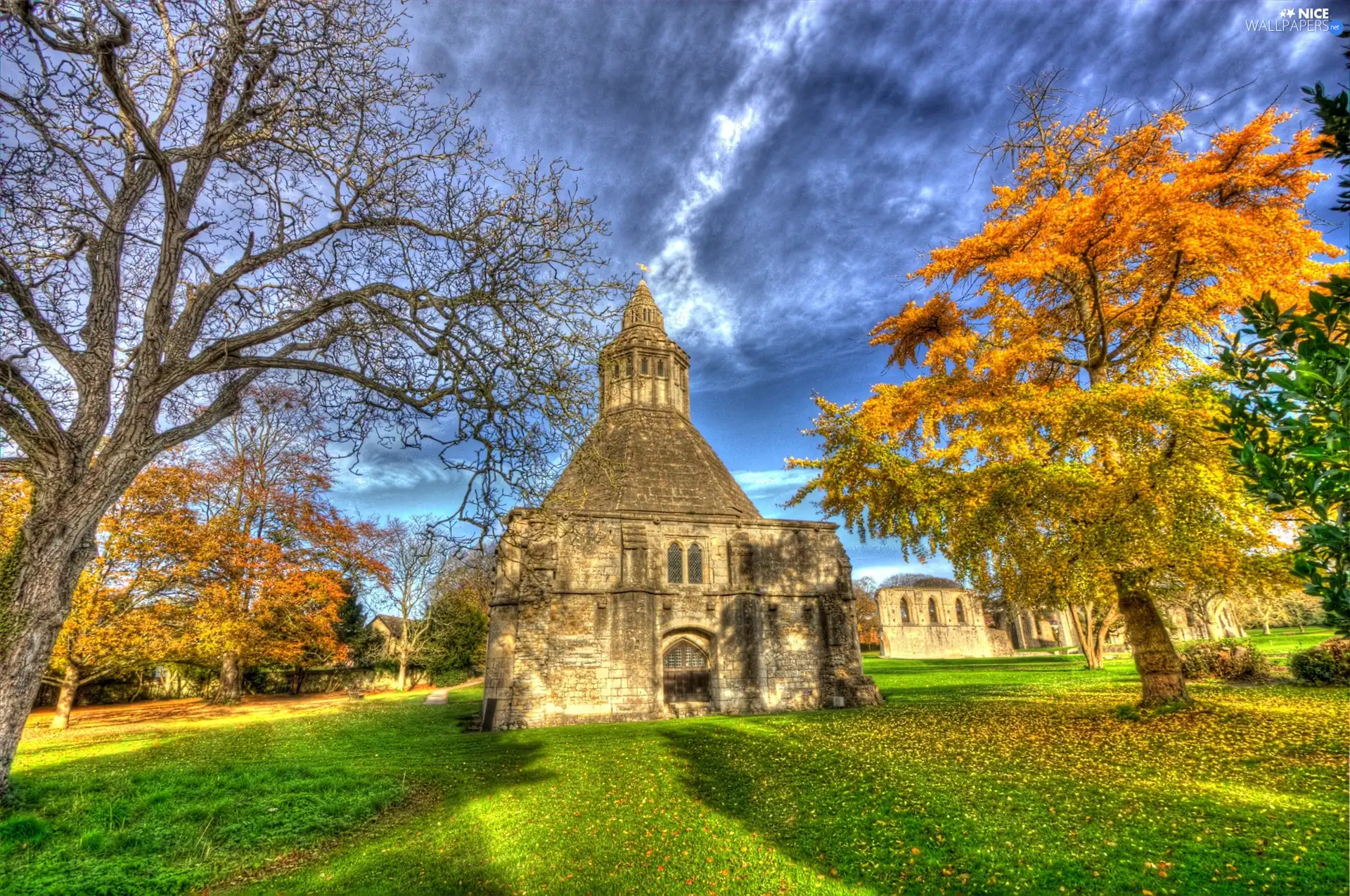 viewes, grass, vintage, structures, Leaf, trees