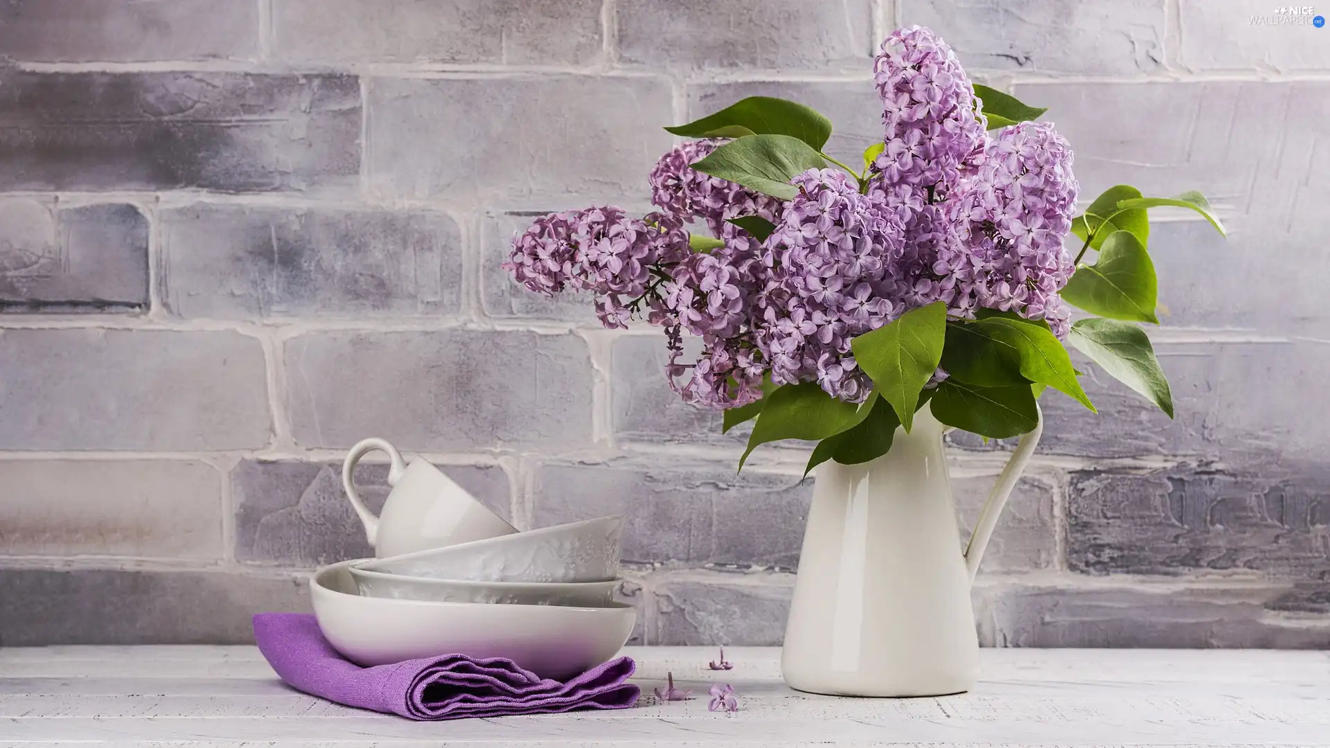 without, jug, dishes, Violet, composition, bouquet, rubber