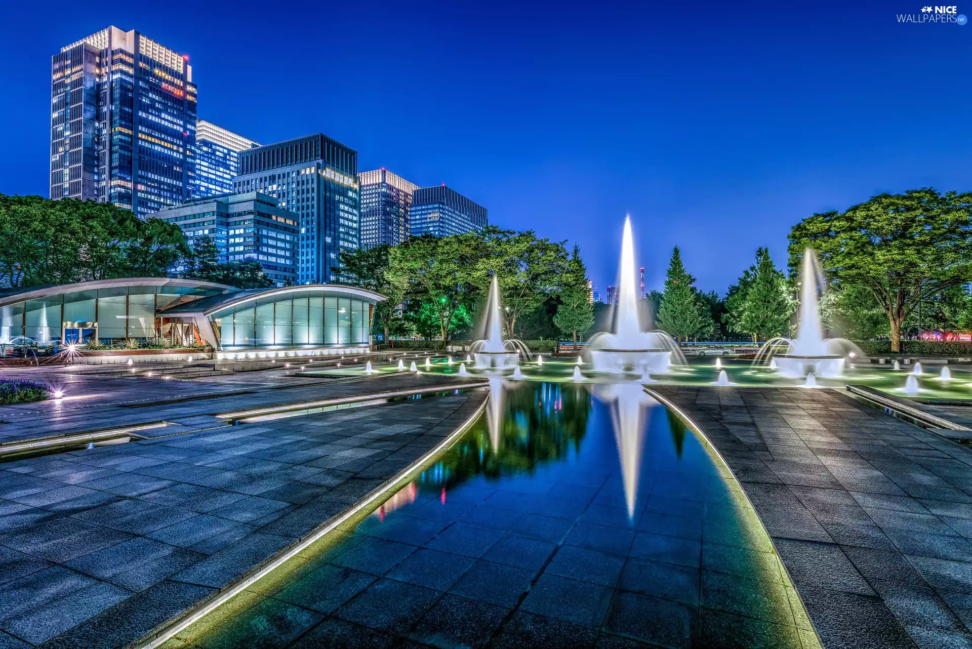 fountain, Wadakura, Night, Tokio, Town