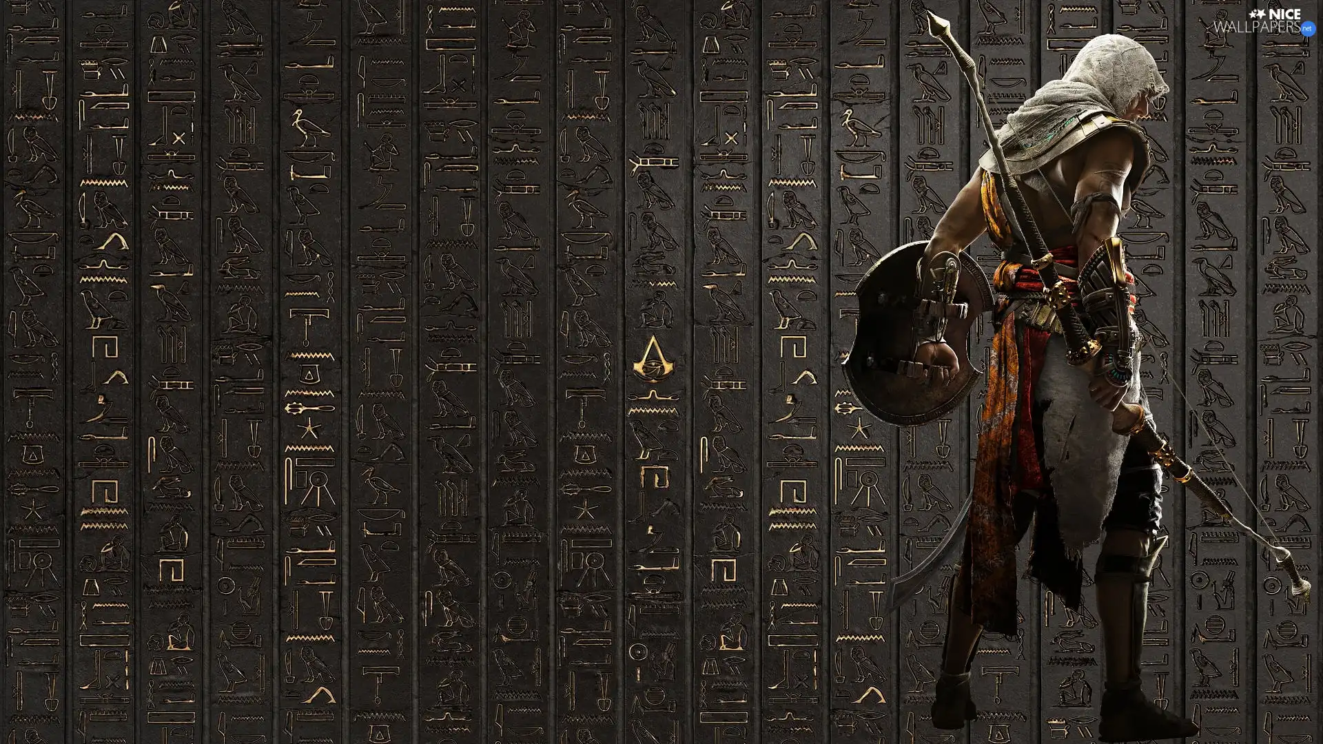 Assassins Creed Origins, wall, Hieroglyphics, Bayek