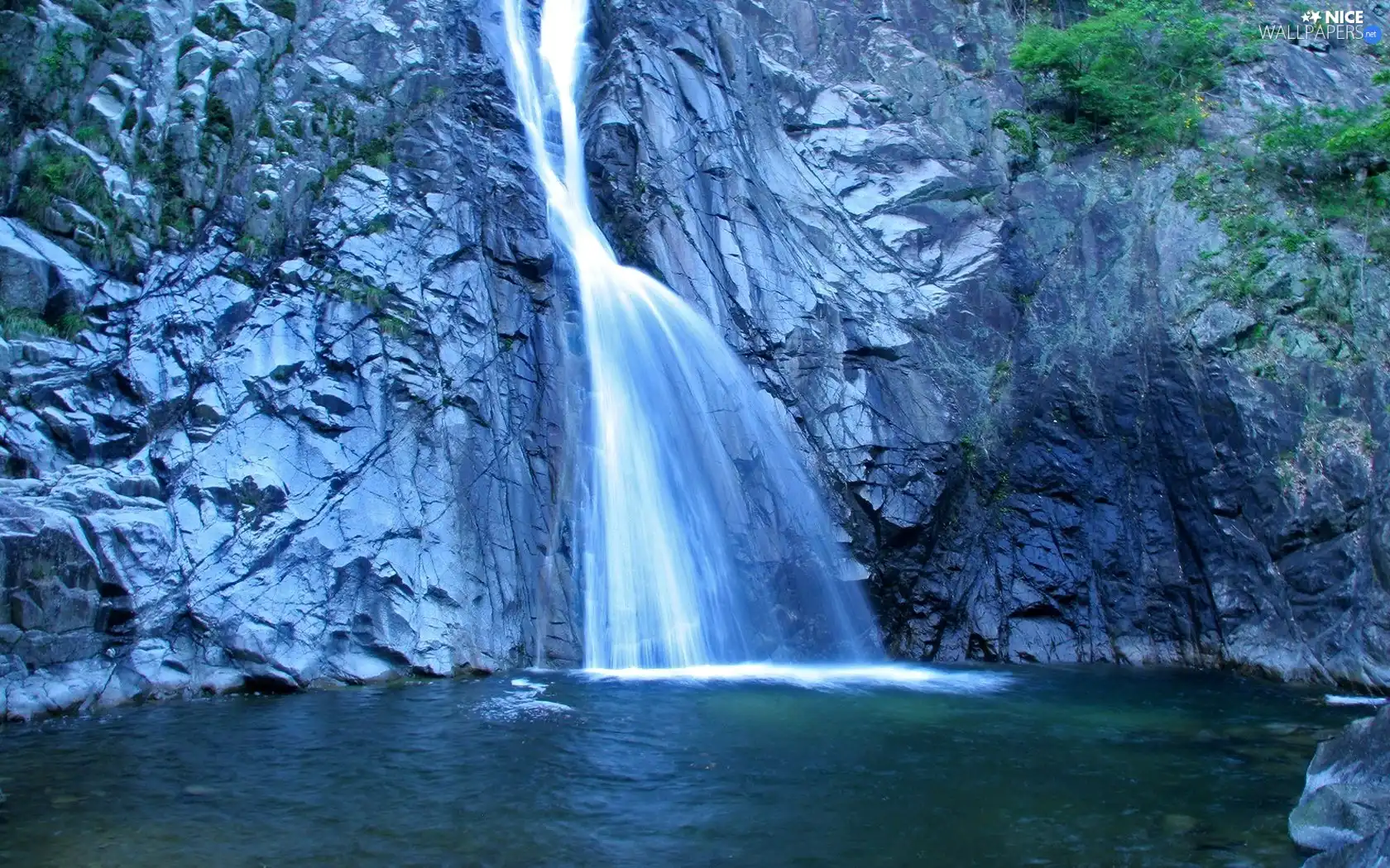 water, waterfall, Blue