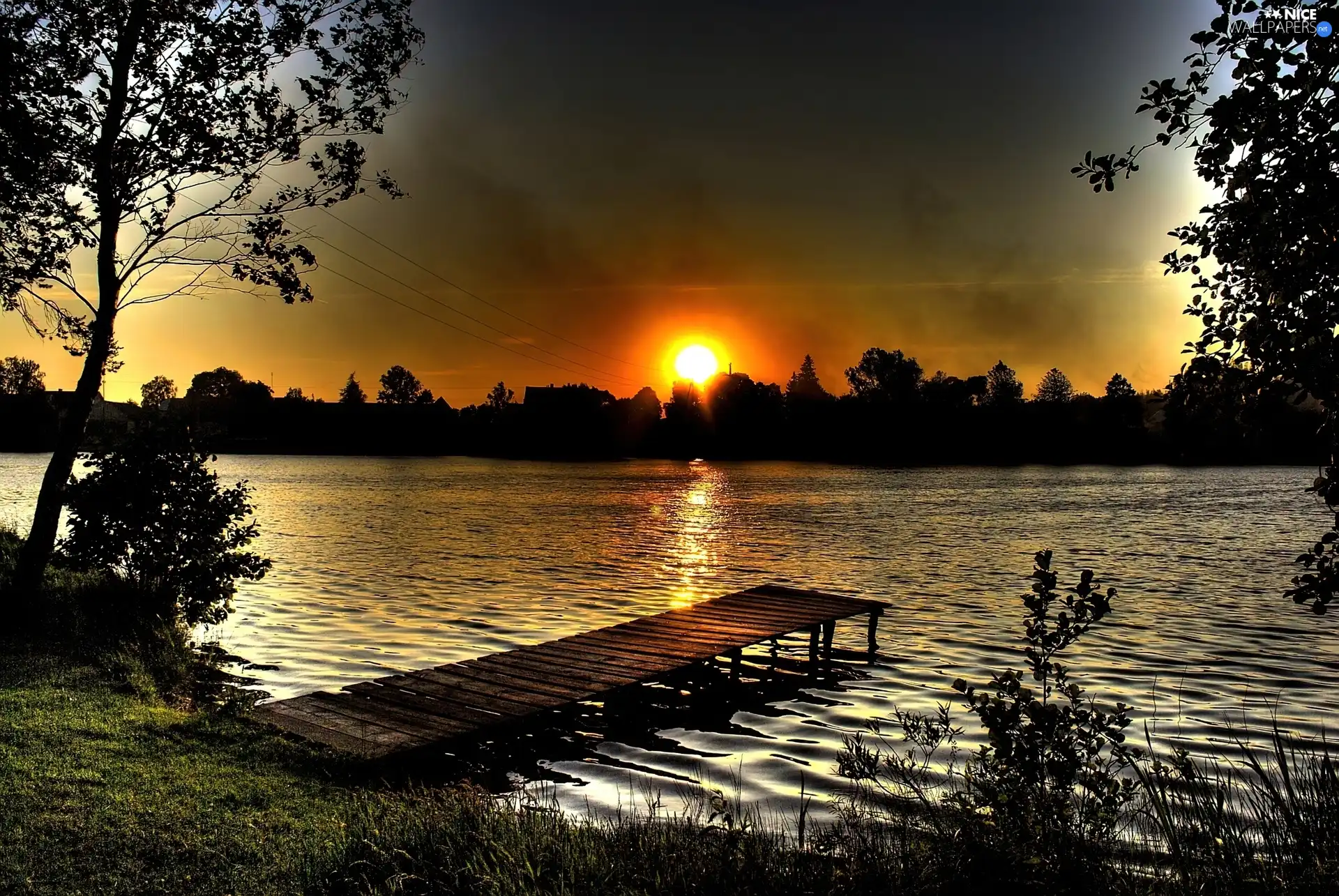 water, sun, lake