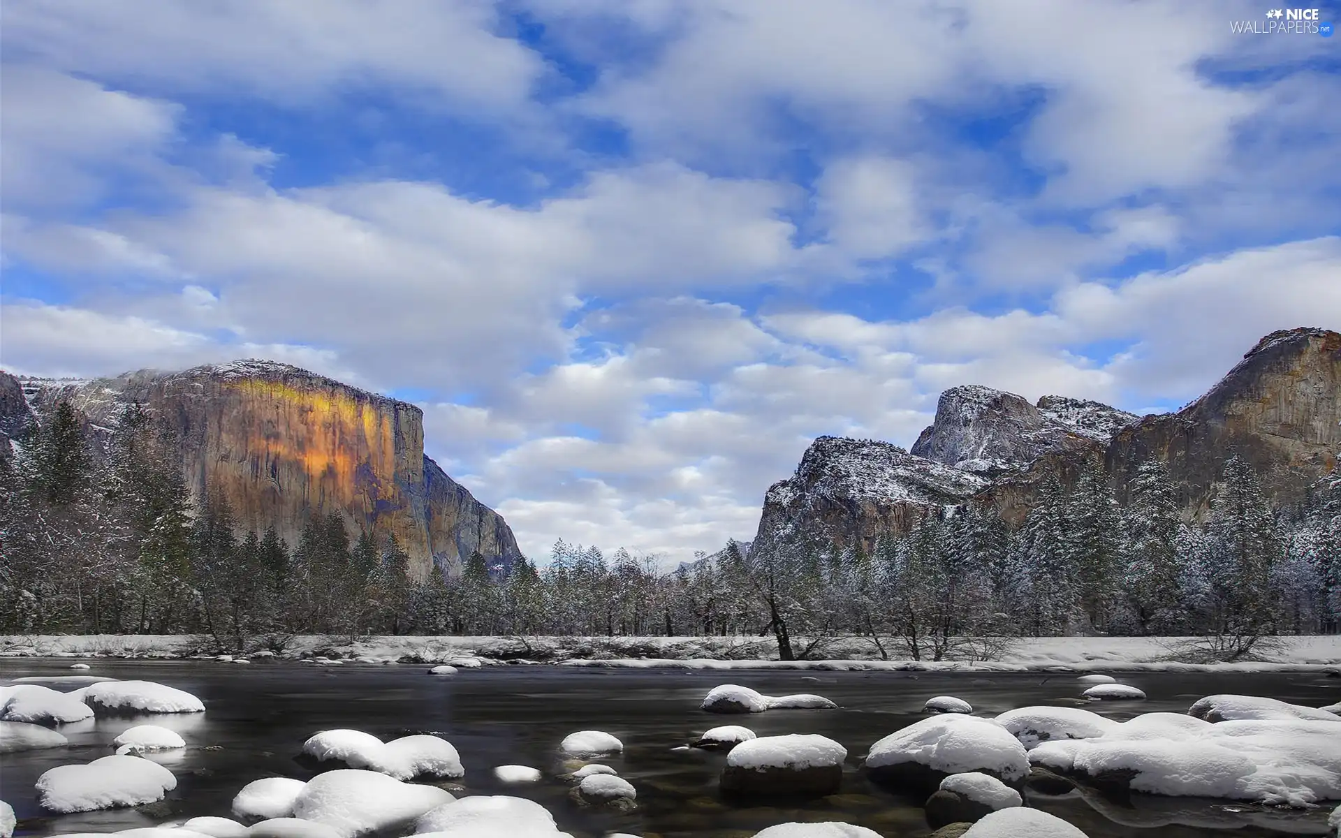 water, winter, Mountains