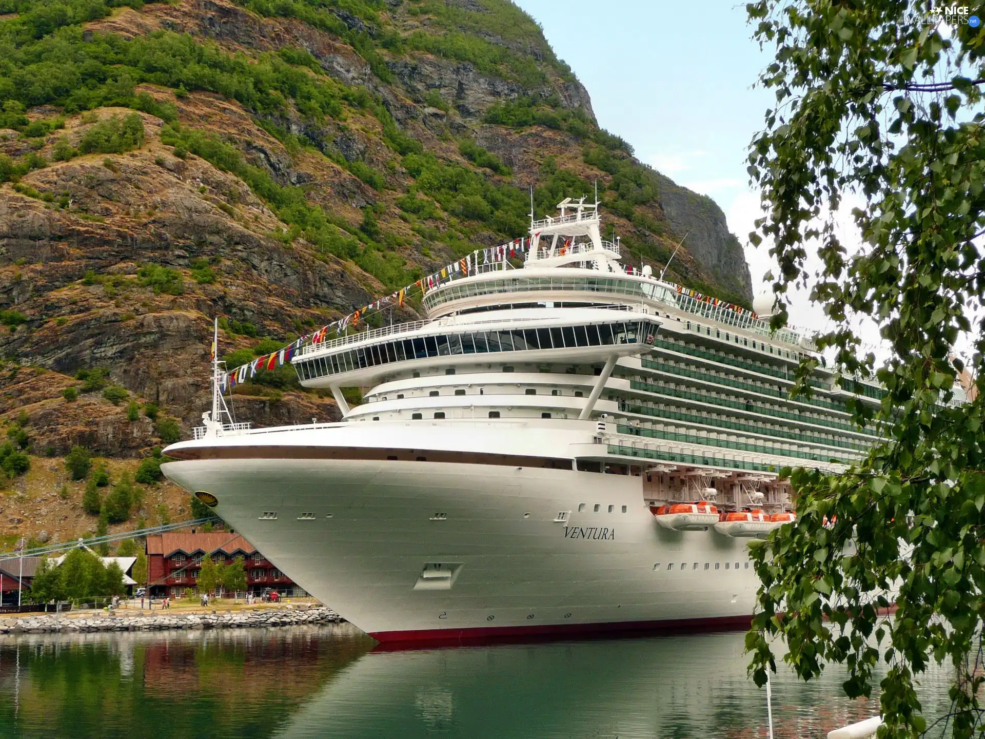 Ship, Mountains, water, passenger