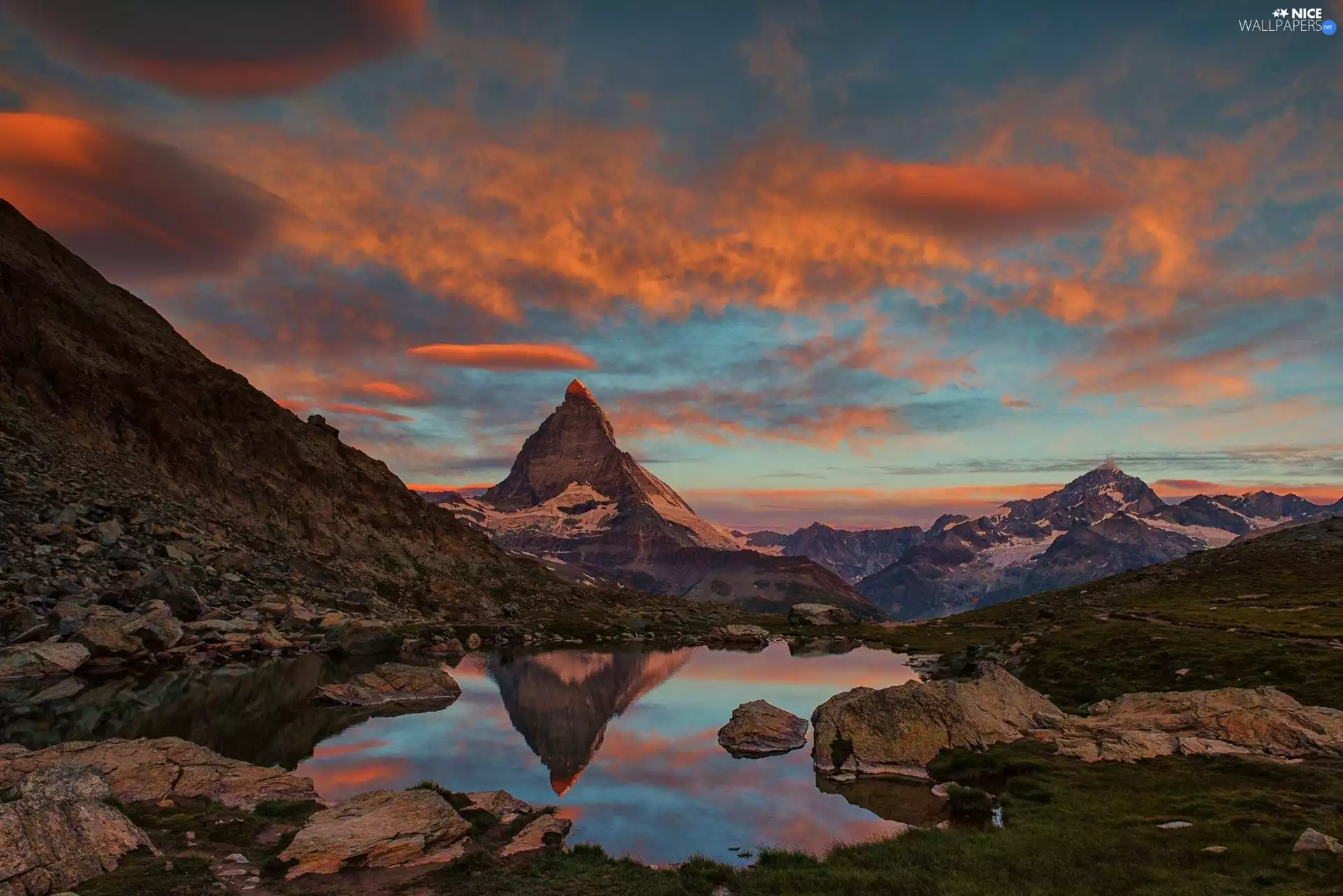 Sky, water, sun, Mountains, west