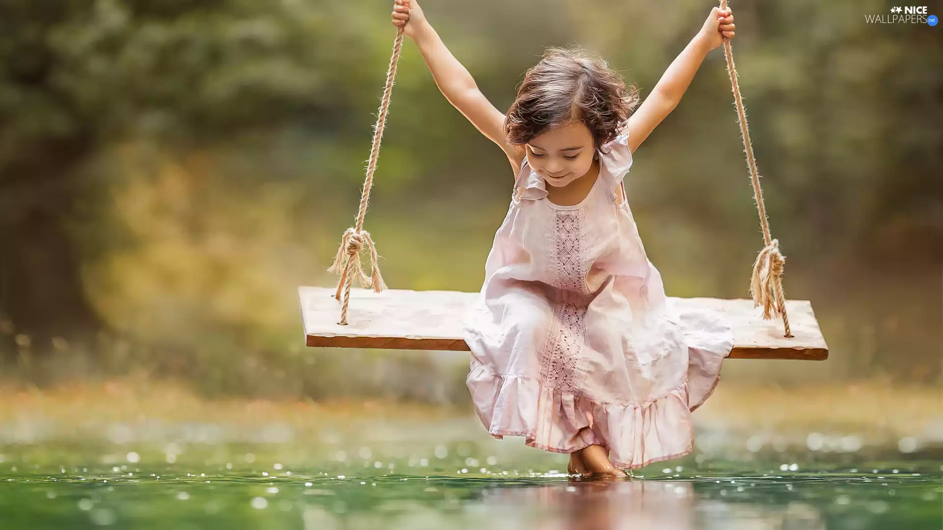 water, girl, Swing