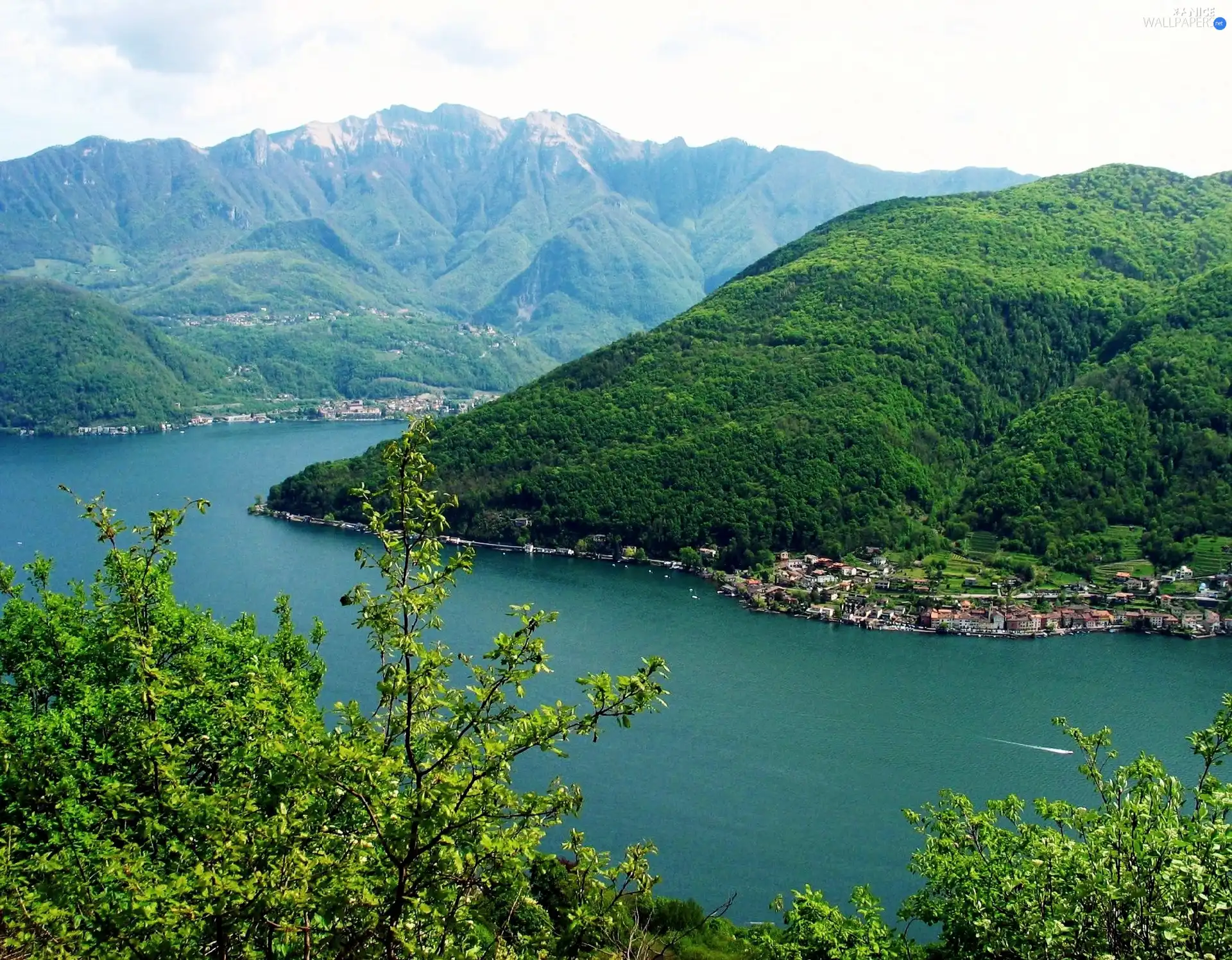 water, lago di lugano, viewes, Mountains, trees, Switzerland