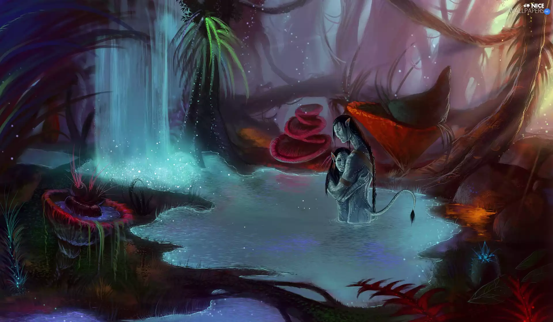 water, lovers, waterfall