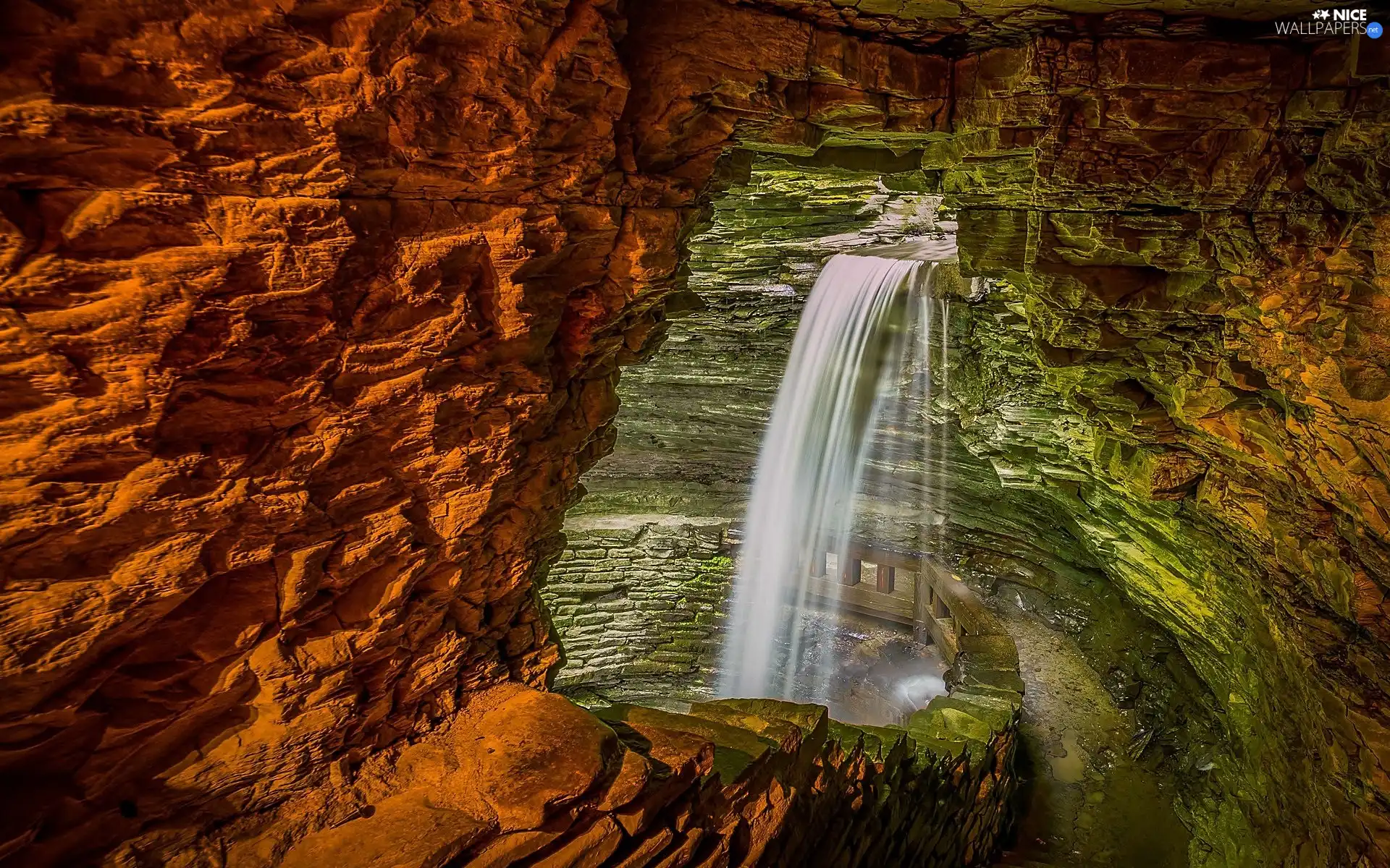 Cavern, waterfall