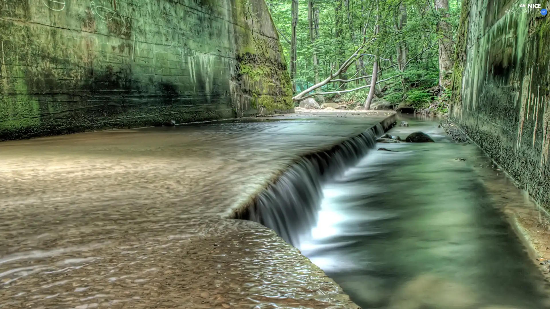 waterfall, walls, dike