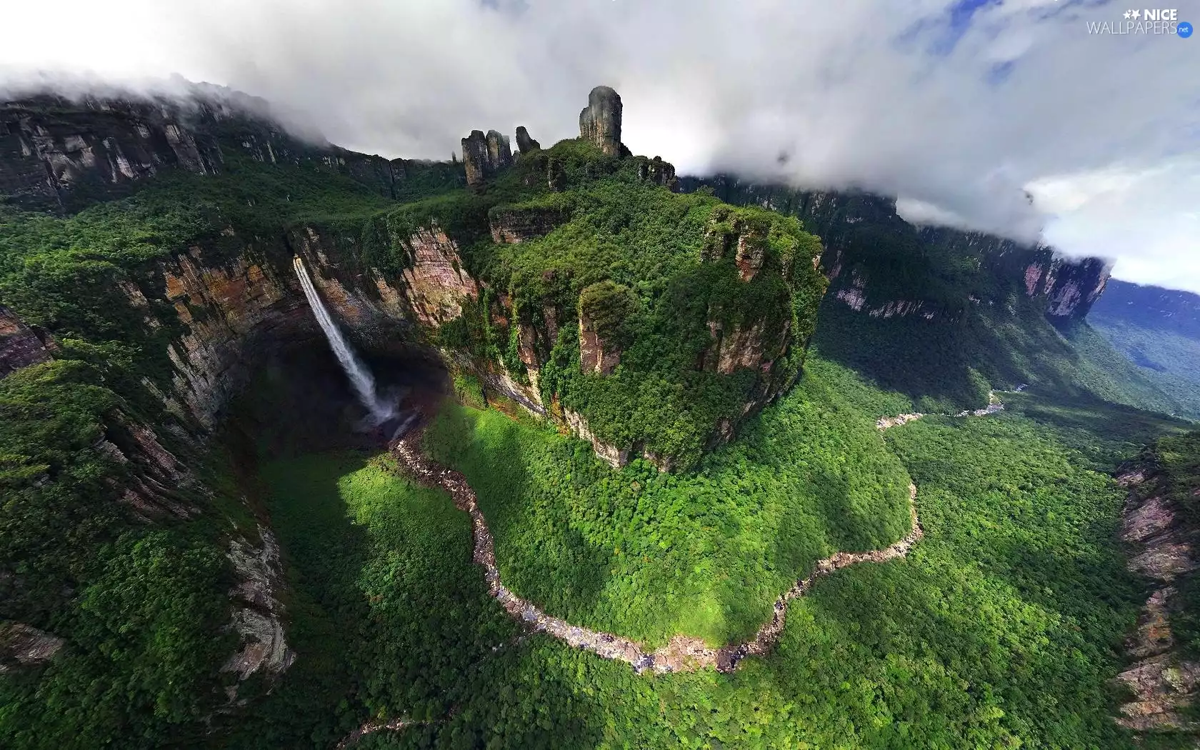 waterfall, Mountains, forest