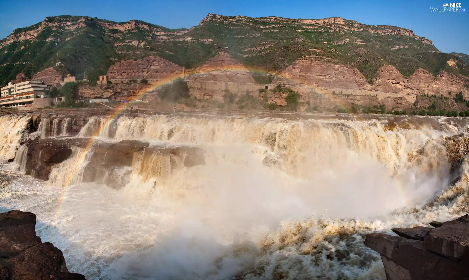 River, Great Rainbows, waterfall, height, Hill