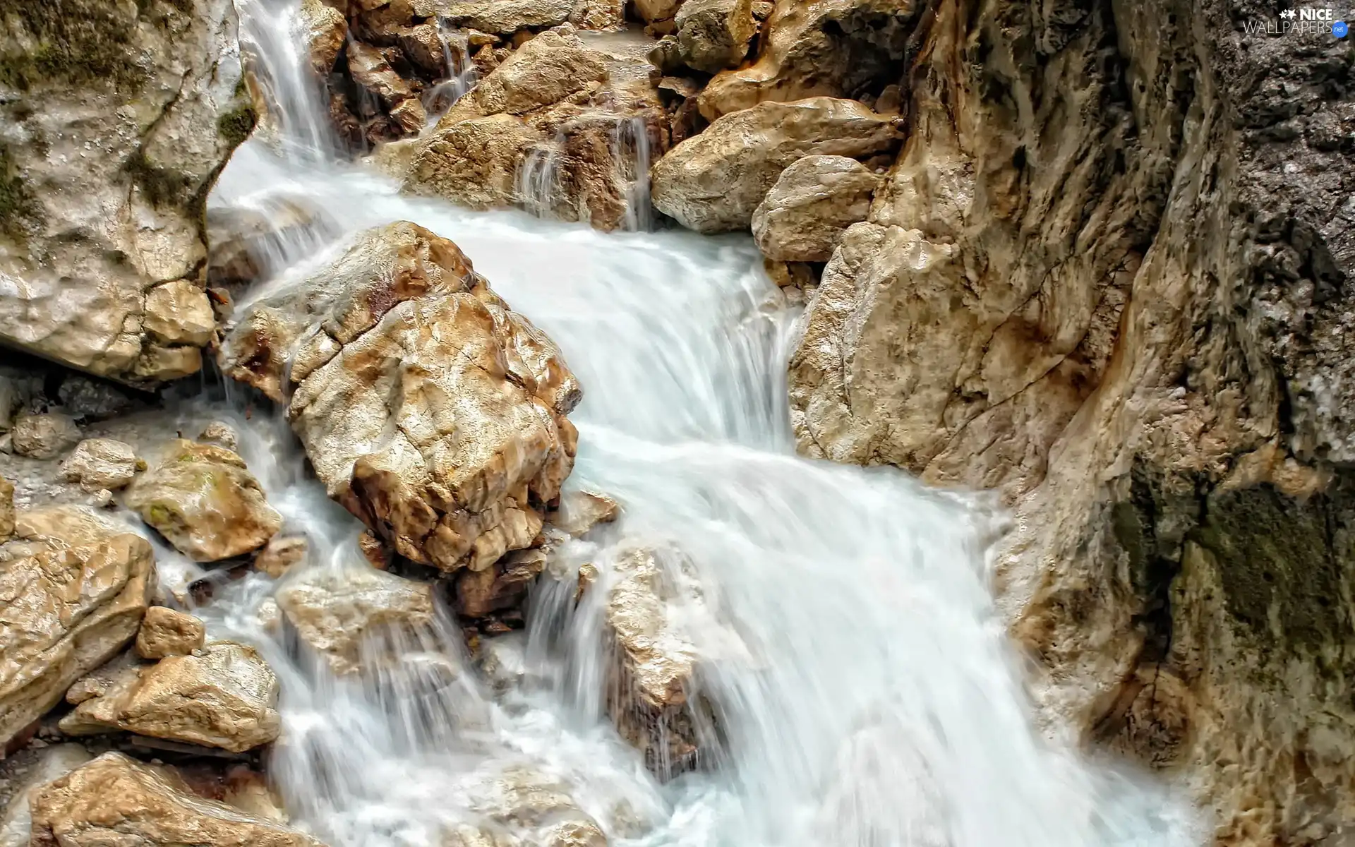 rocks, waterfall