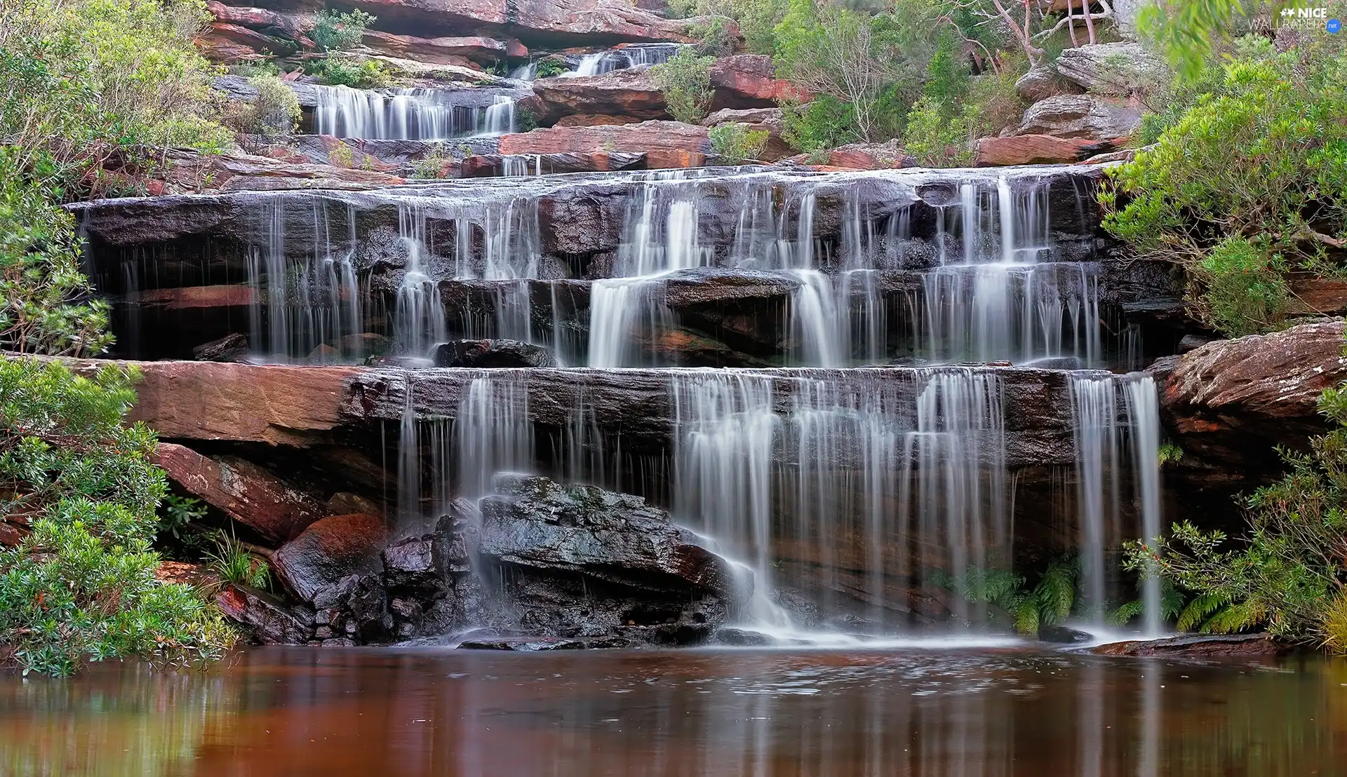 waterfall, Terraces, rocks