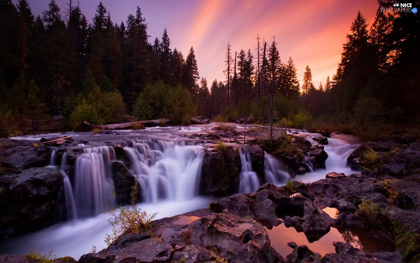 waterfall, River, Stones