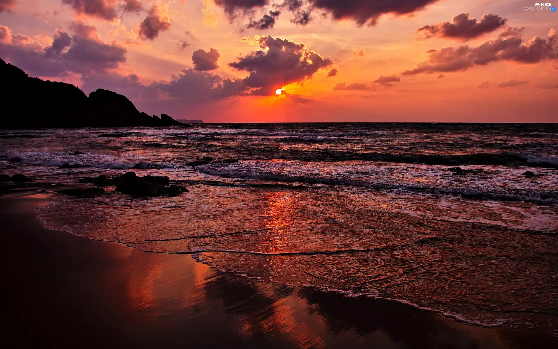 Waves, Beaches, sun, sea, west