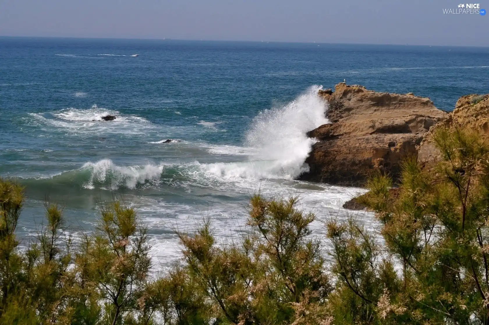 Coast, rocks, Waves, sea