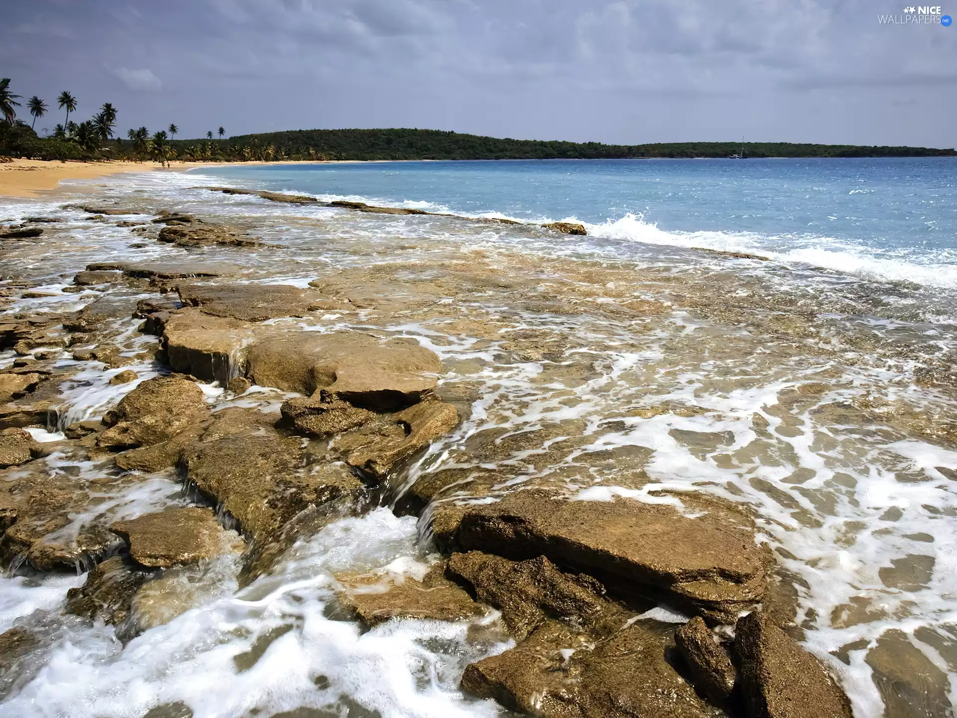 sea, Stones, coast, Waves