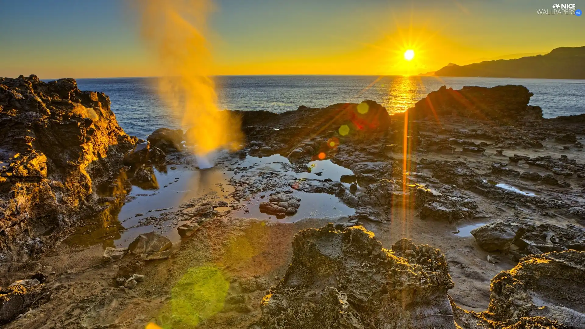 rays, east, Waves, Stones, sea, sun