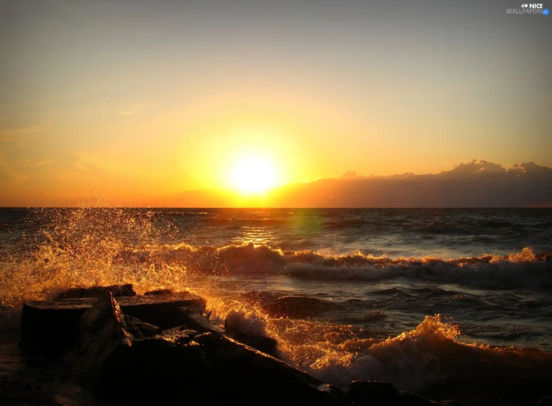 Great Sunsets, lake, Waves