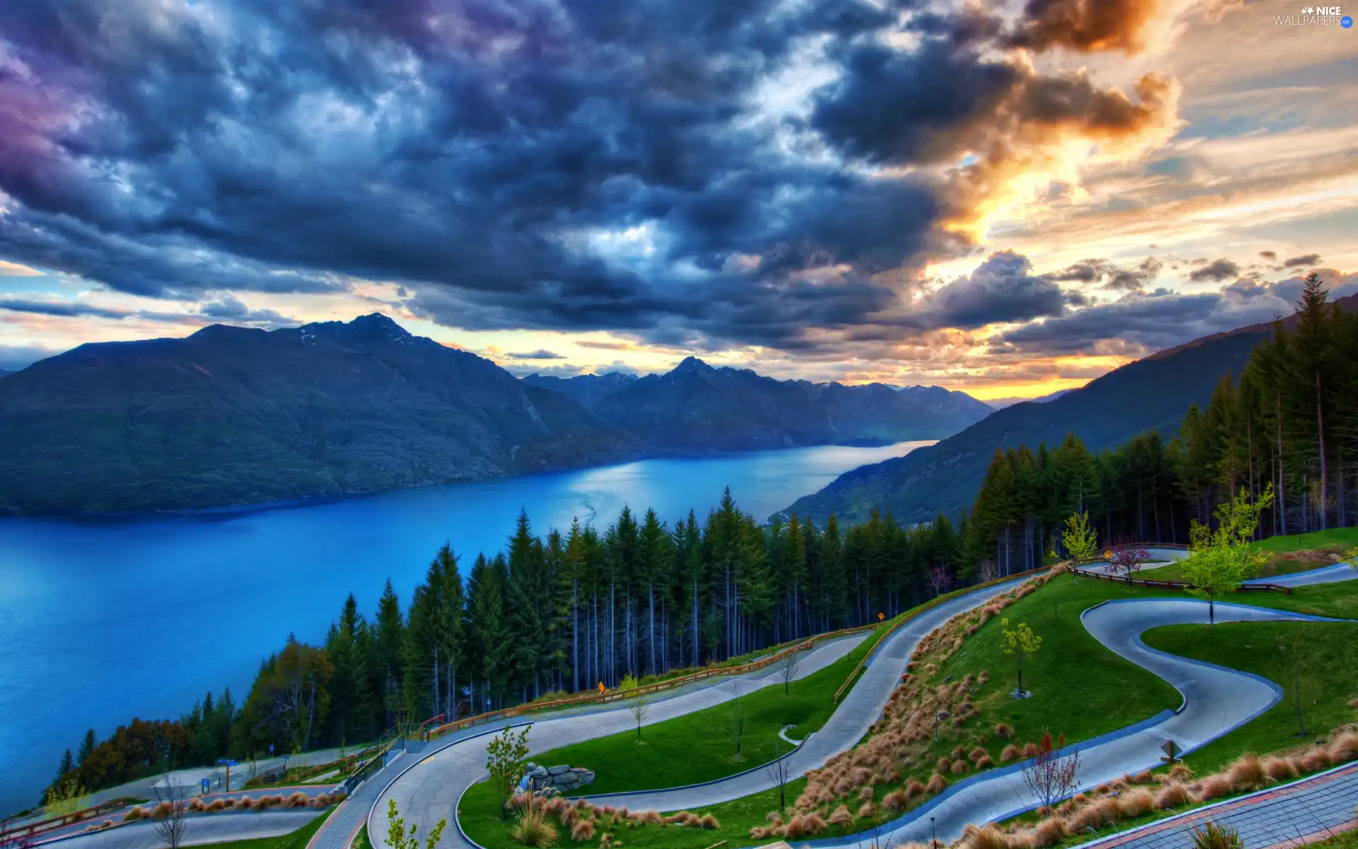 Way, Mountains, clouds