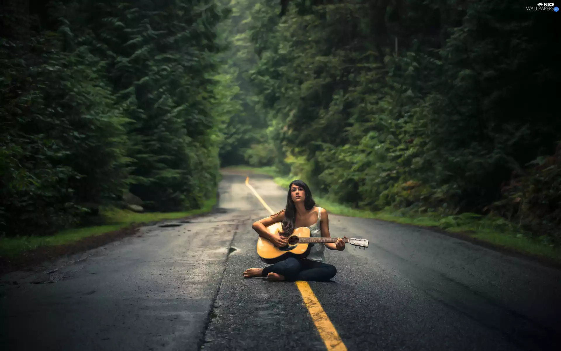 forest, Women, Guitar, Way
