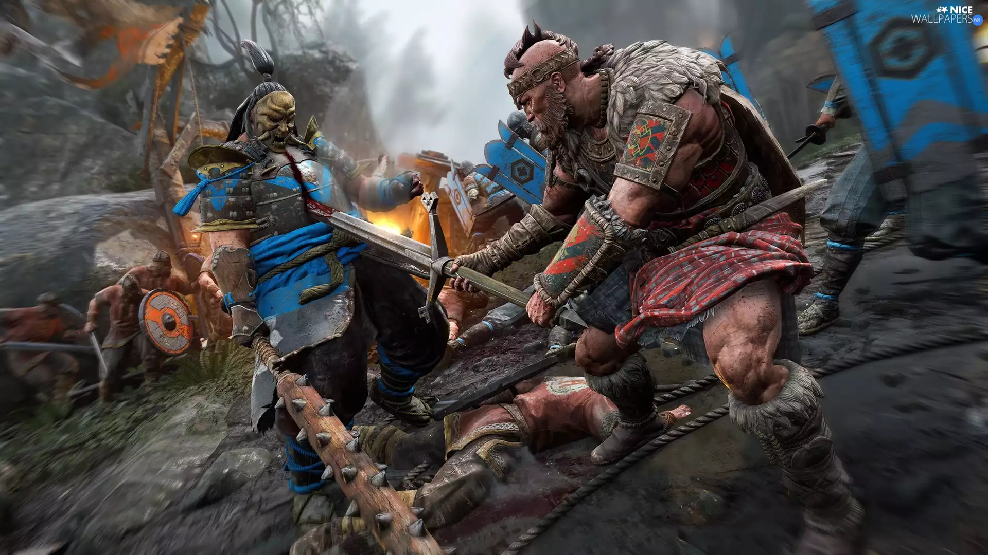 Viking, samurai, Battle, Shugoki, For Honor, Gaidheil, Weapons