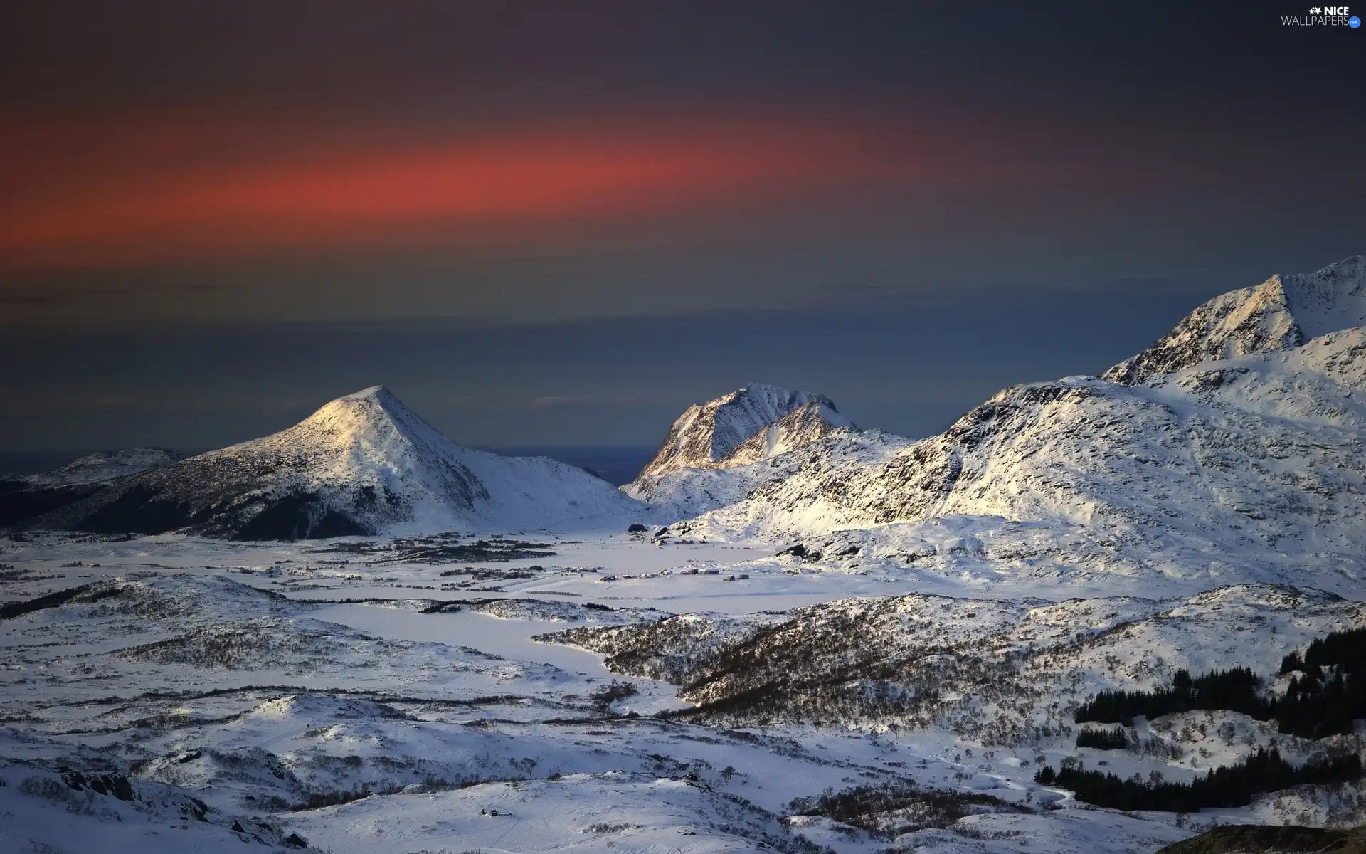 Mountains, snow, west, Covered