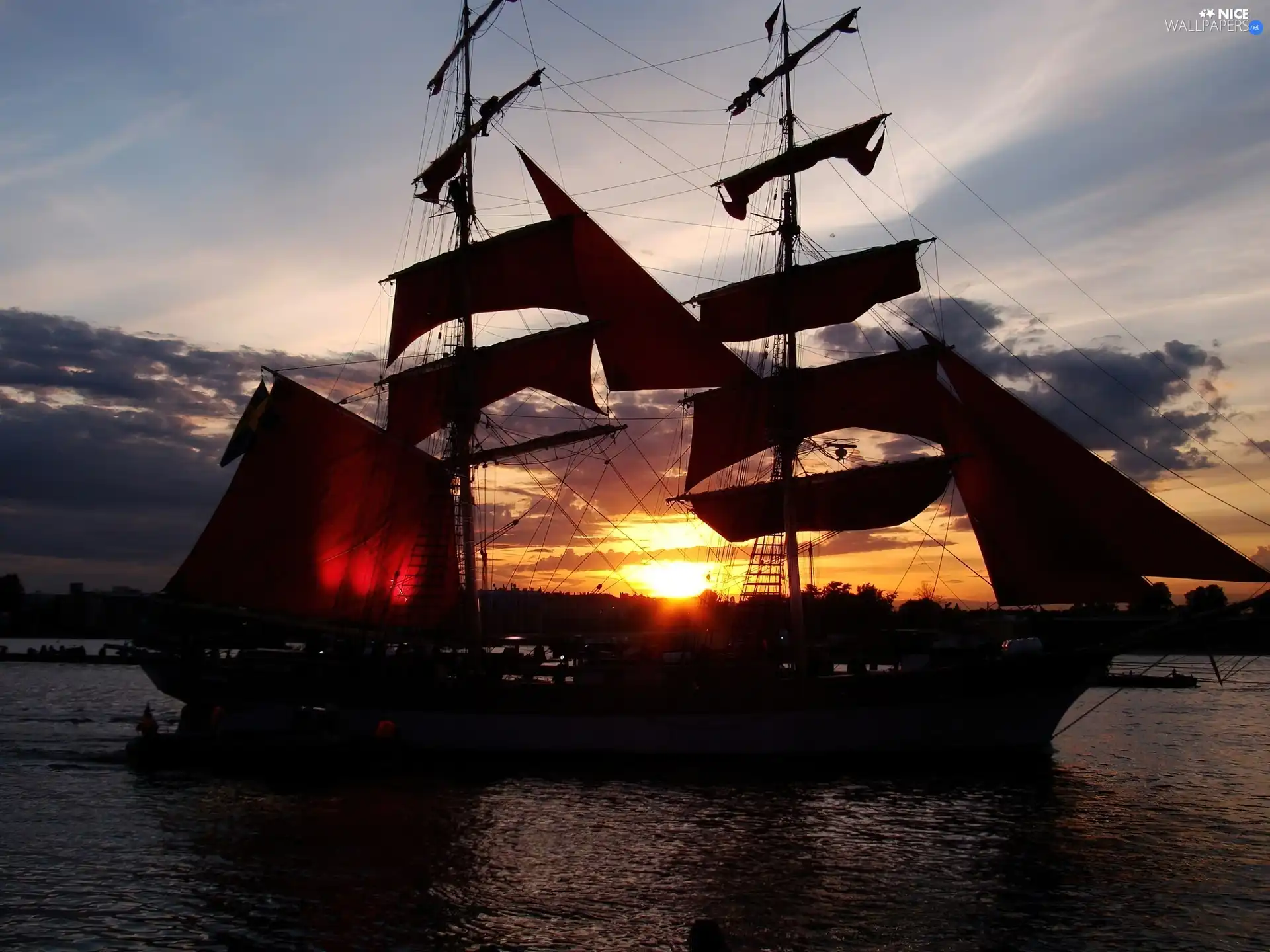 sun, sailing vessel, west