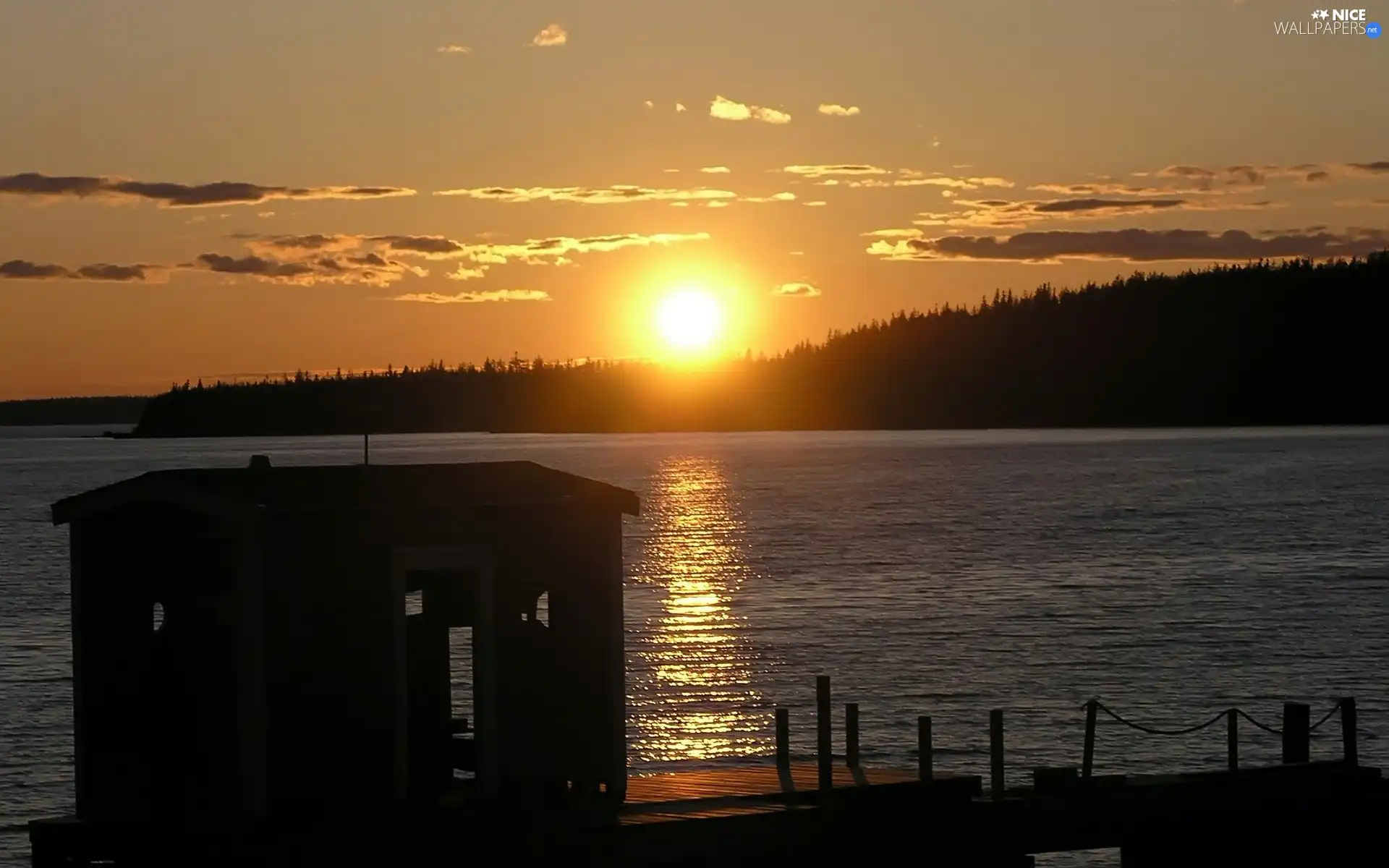 west, sun, forest, Platform, River