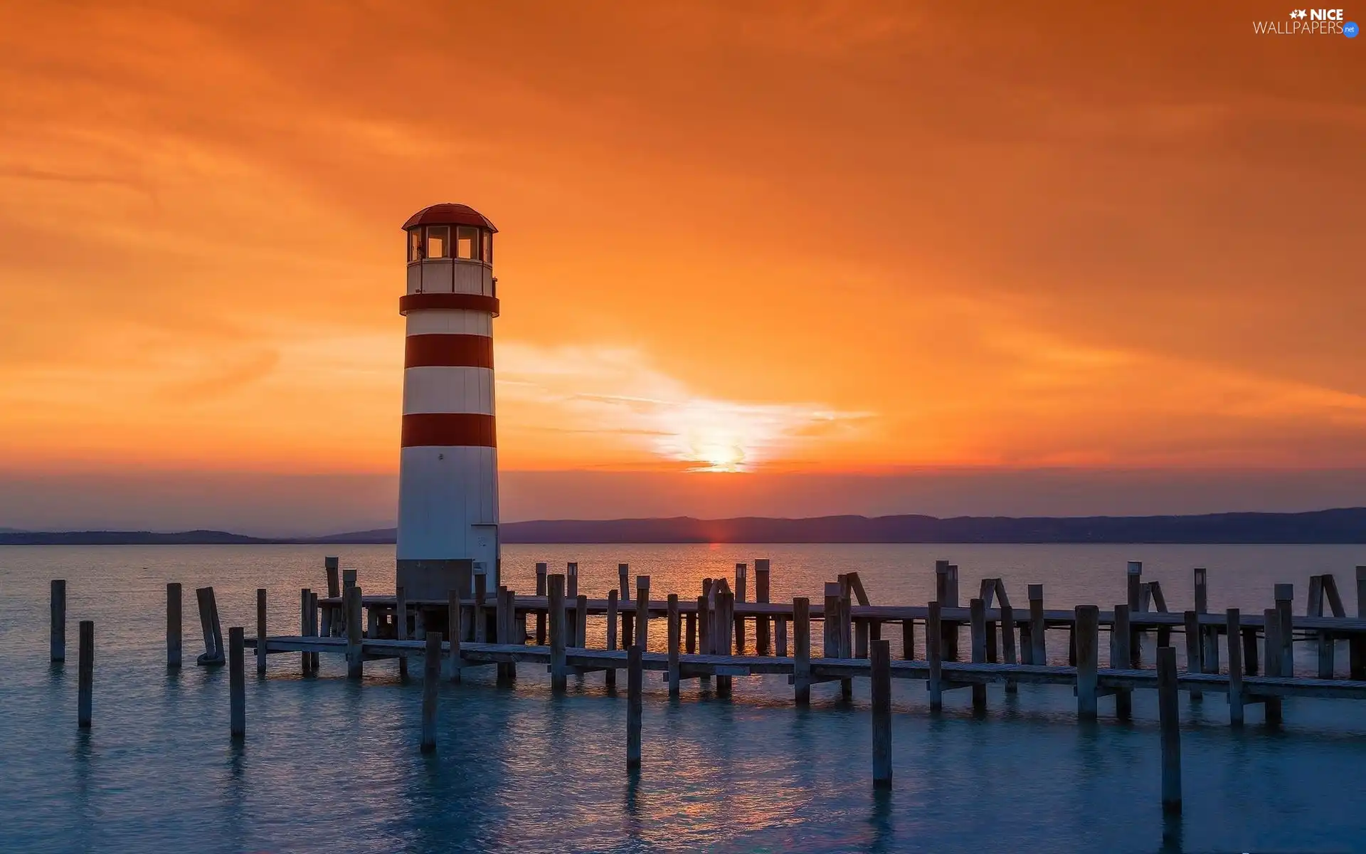 Platform, Lighthouse, west, sun, sea, maritime