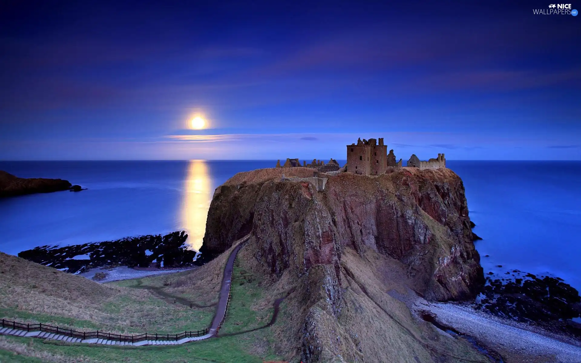 west, sun, rocks, ruins, sea