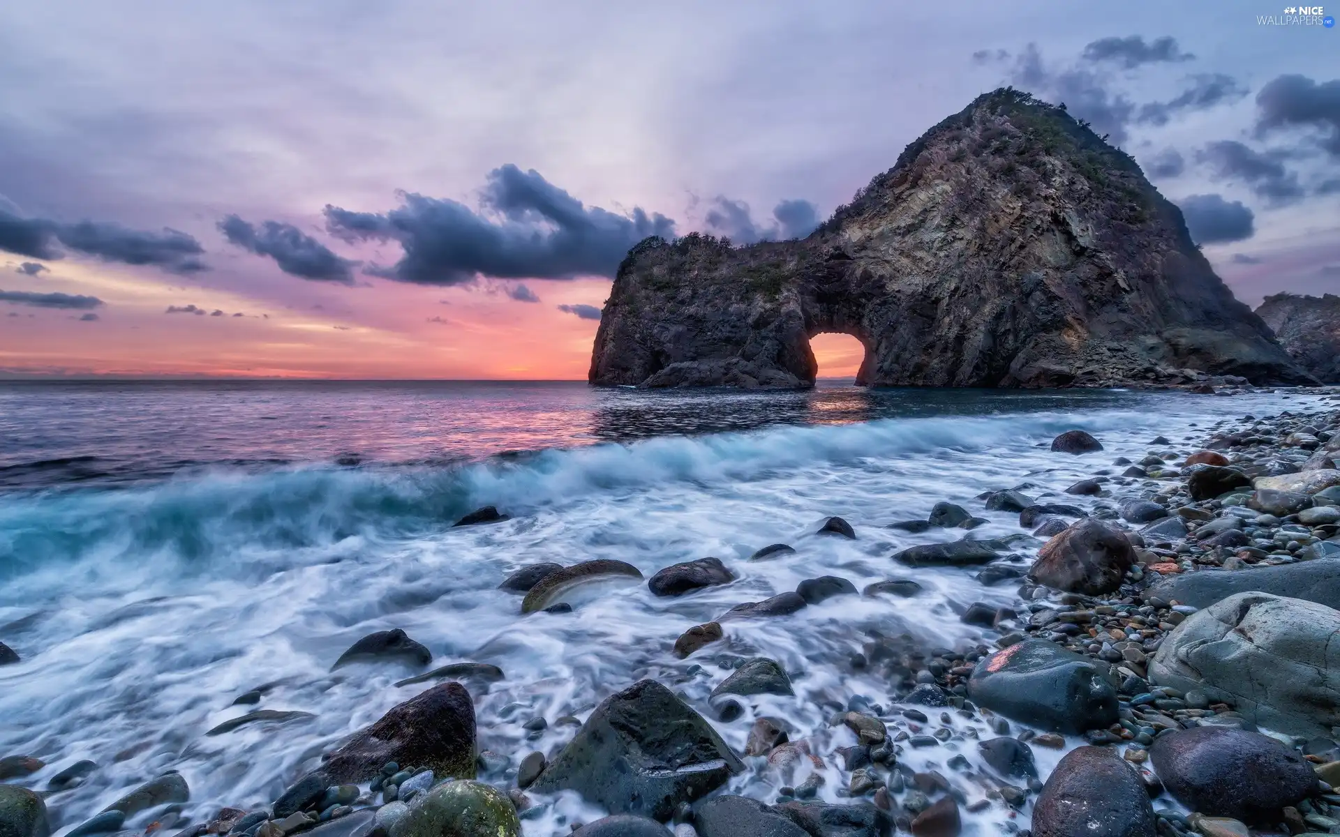 west, sun, rocks, Stones, sea