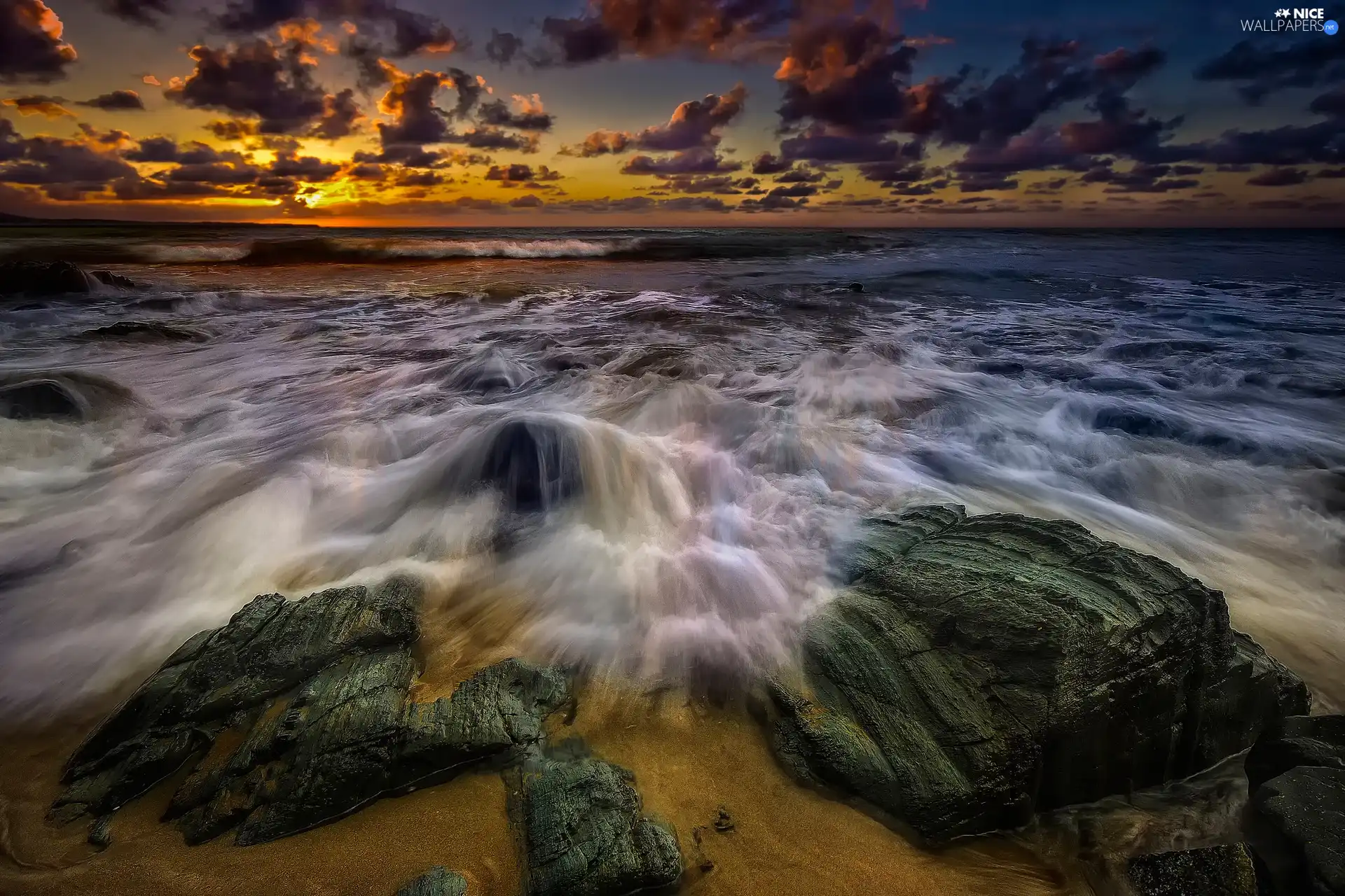 west, sun, sea, coast, Stones