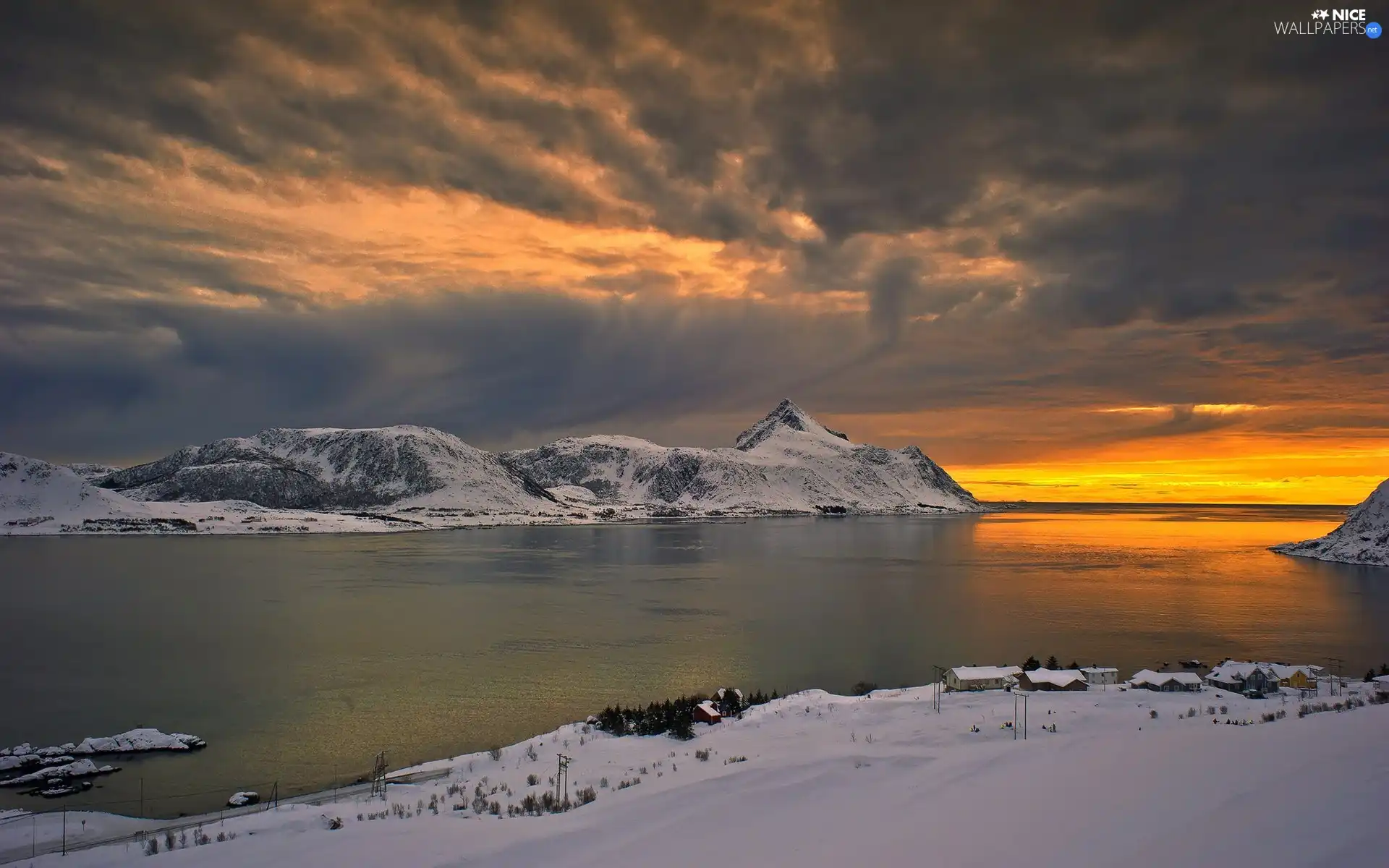 west, sun, sea, Mountains, winter