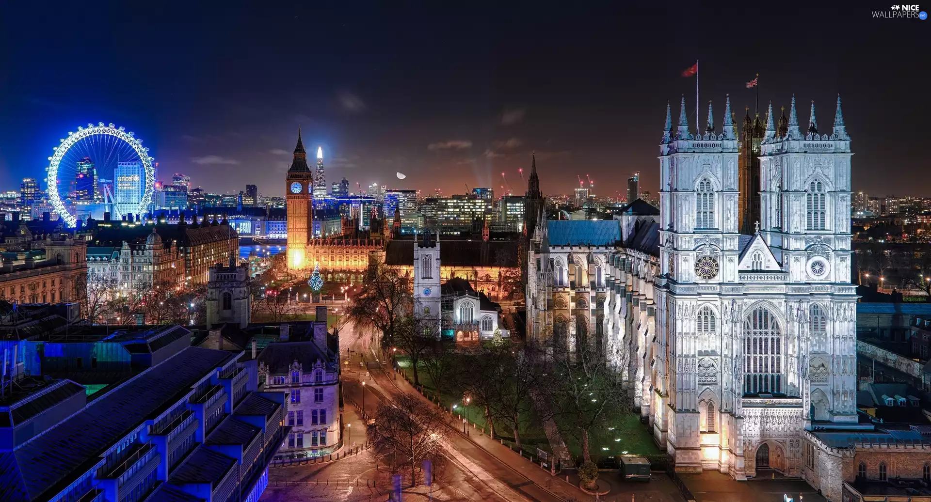 Collegiate Church of St Peter at Westminster, London, London Eye, Westminster Abbey, England, Big Ben, Night