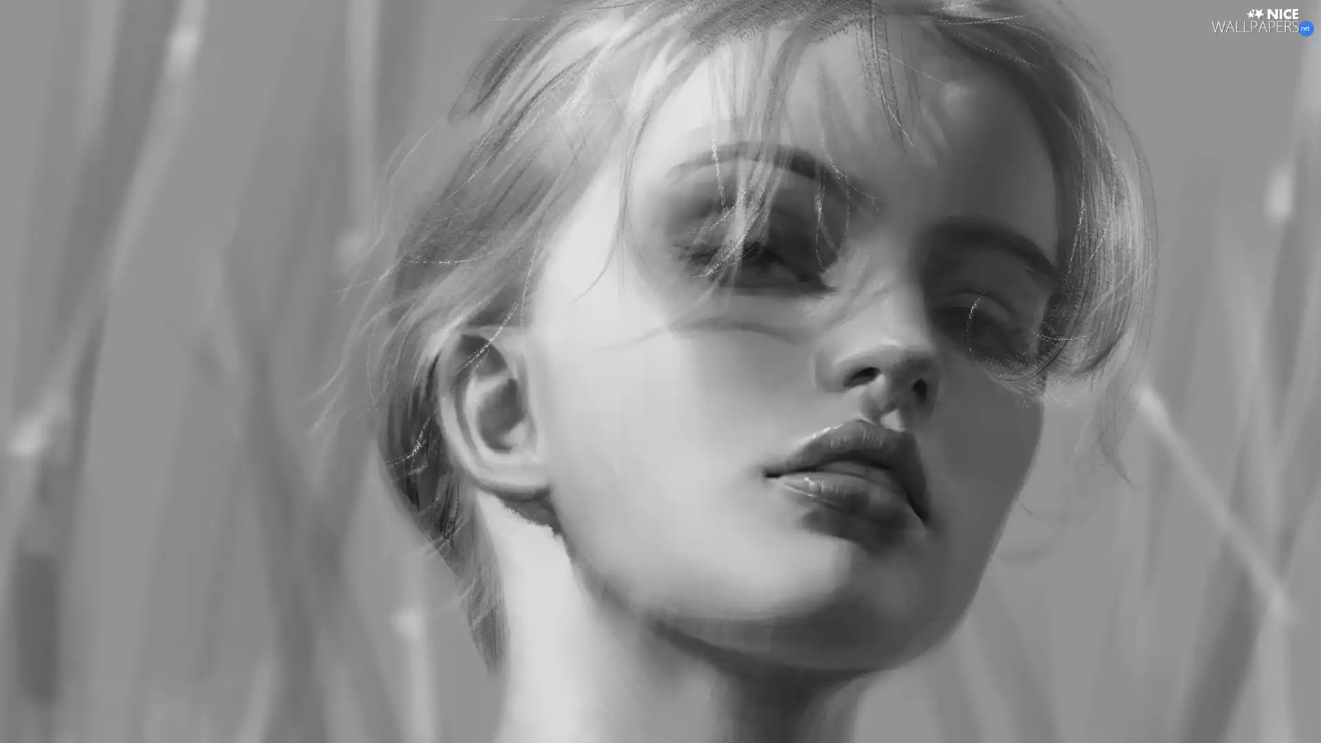 Women, Black and white, Paintography, Blonde