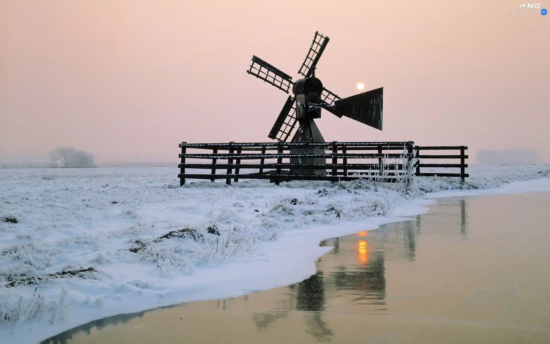 Windmill, River, Meadow