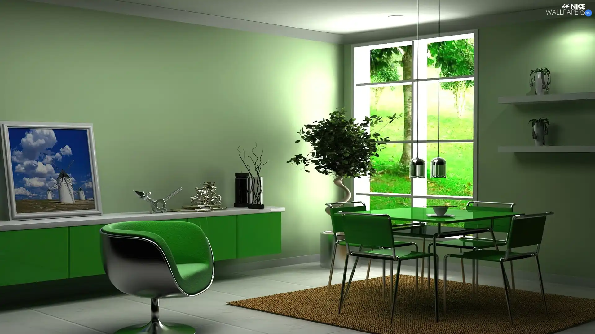 Green, furniture, Window, dining room