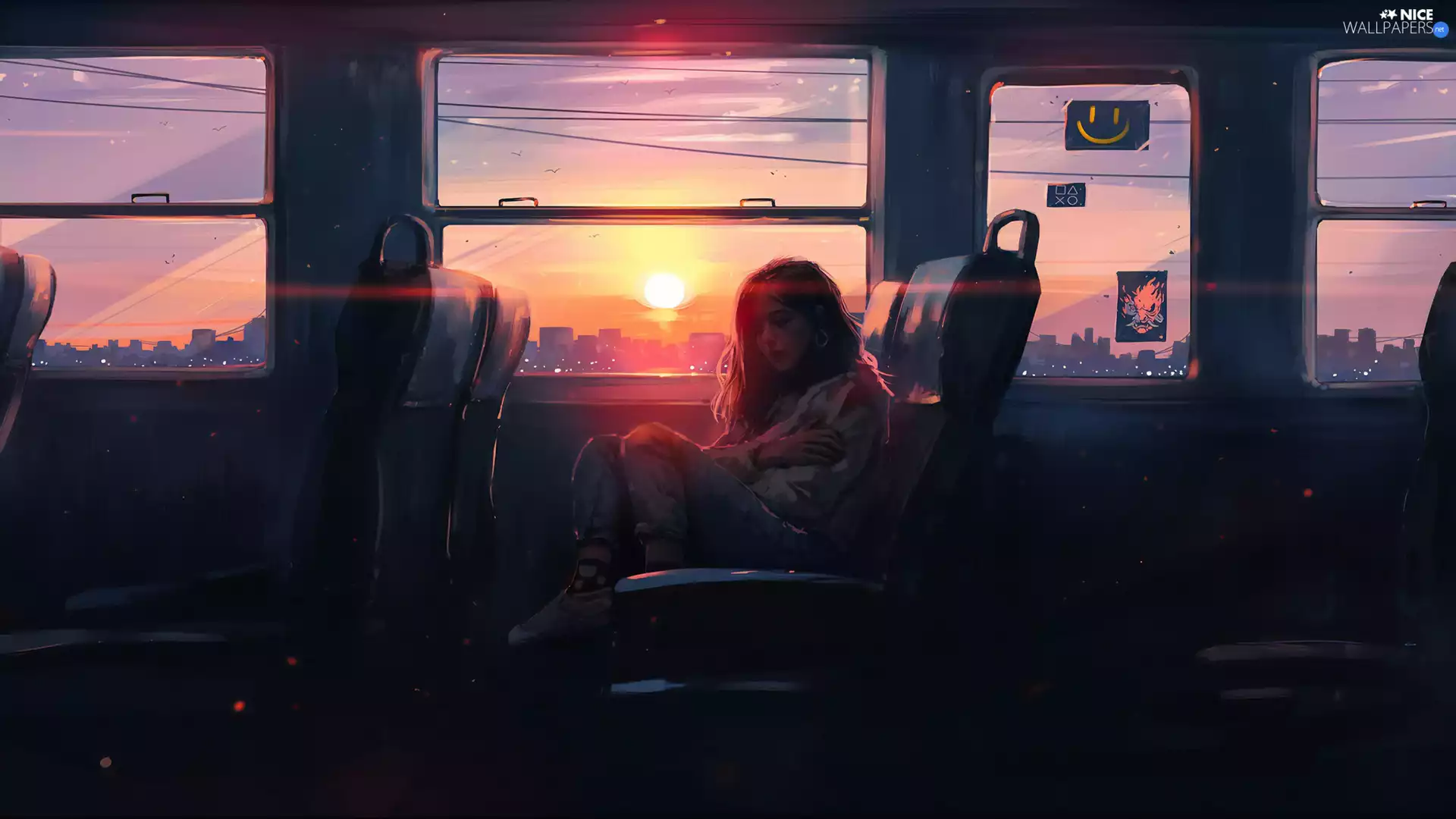 Women, Train, graphics, Window