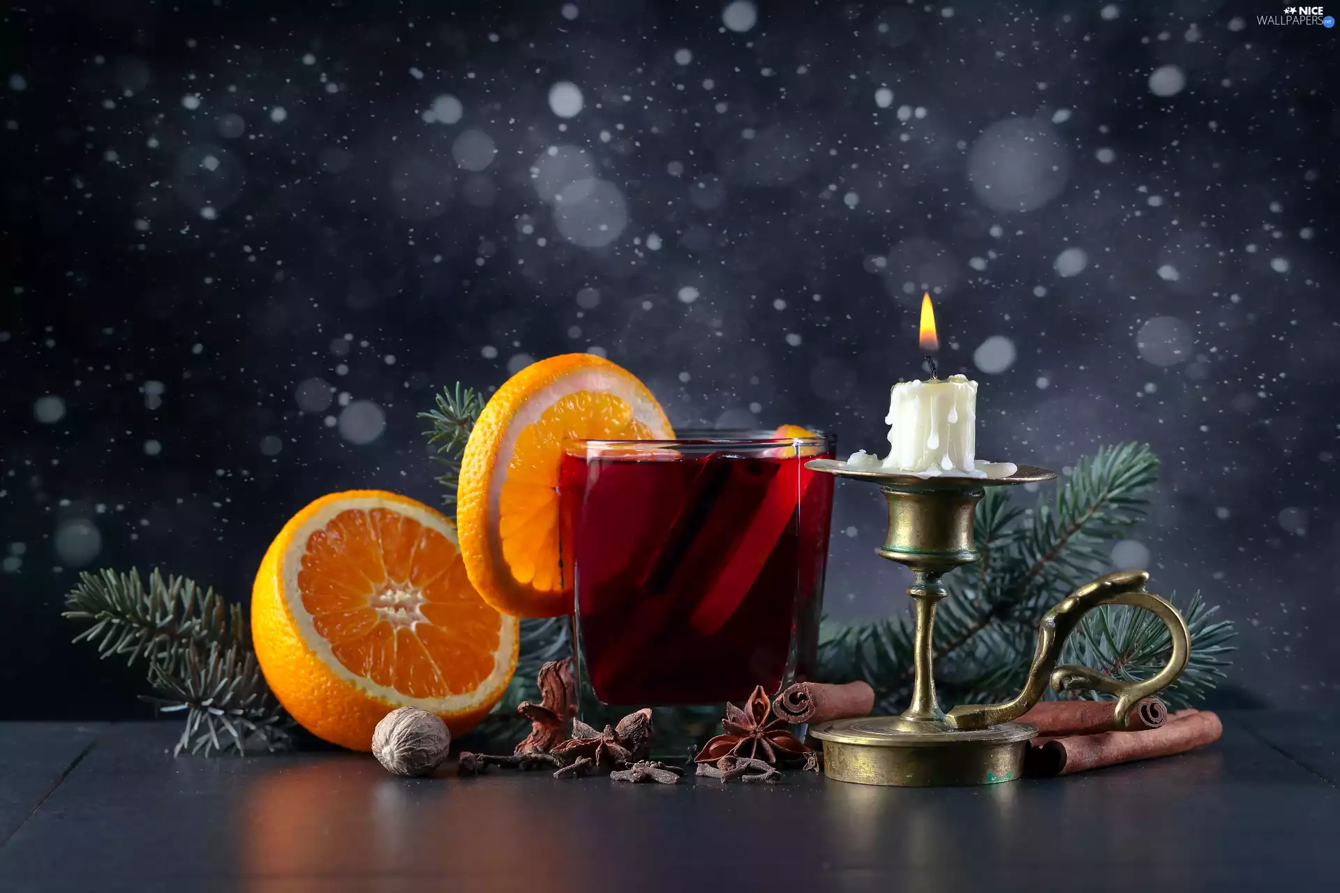 candle, orange, Mulled Wine, cup, composition