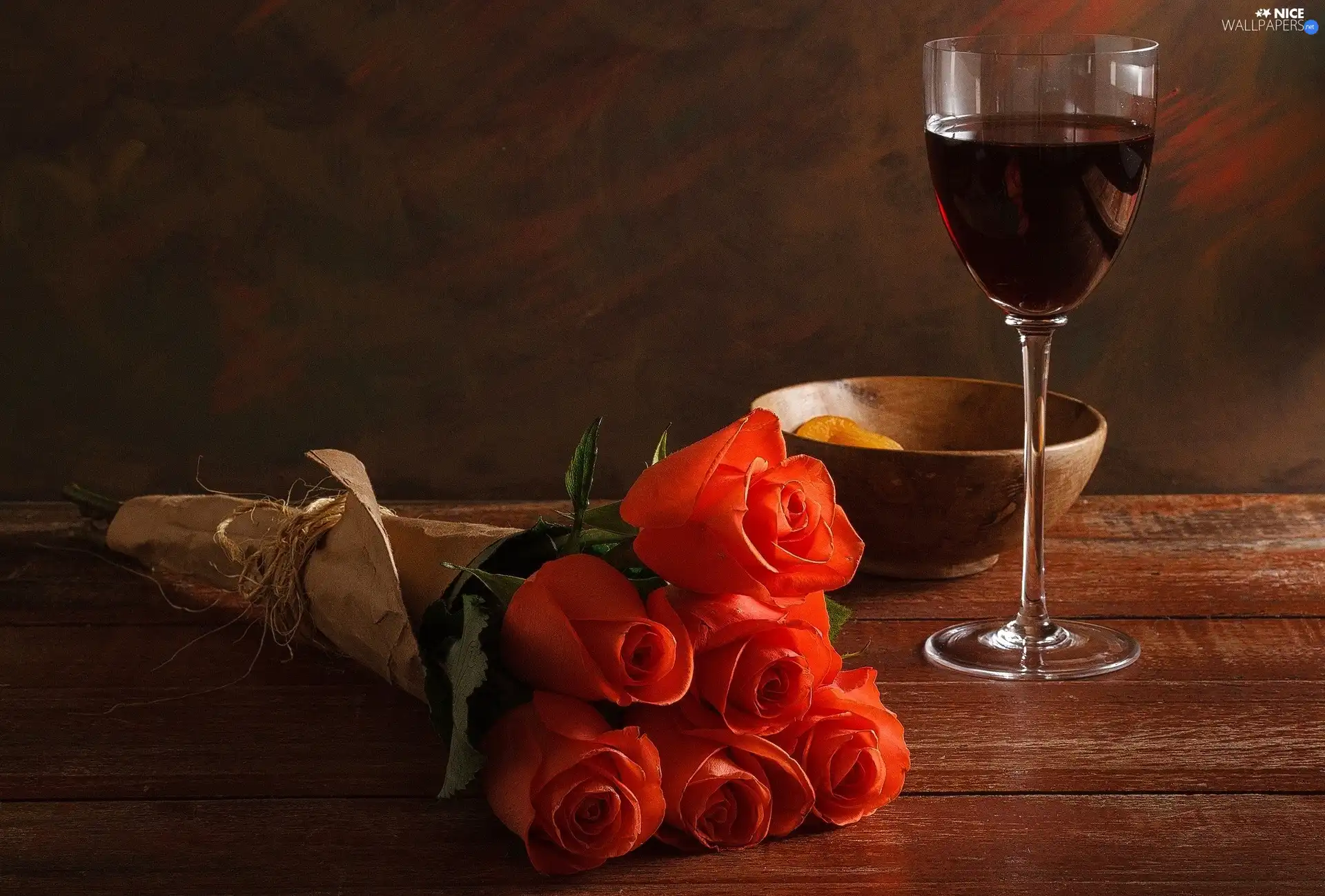 Wine, roses, glass