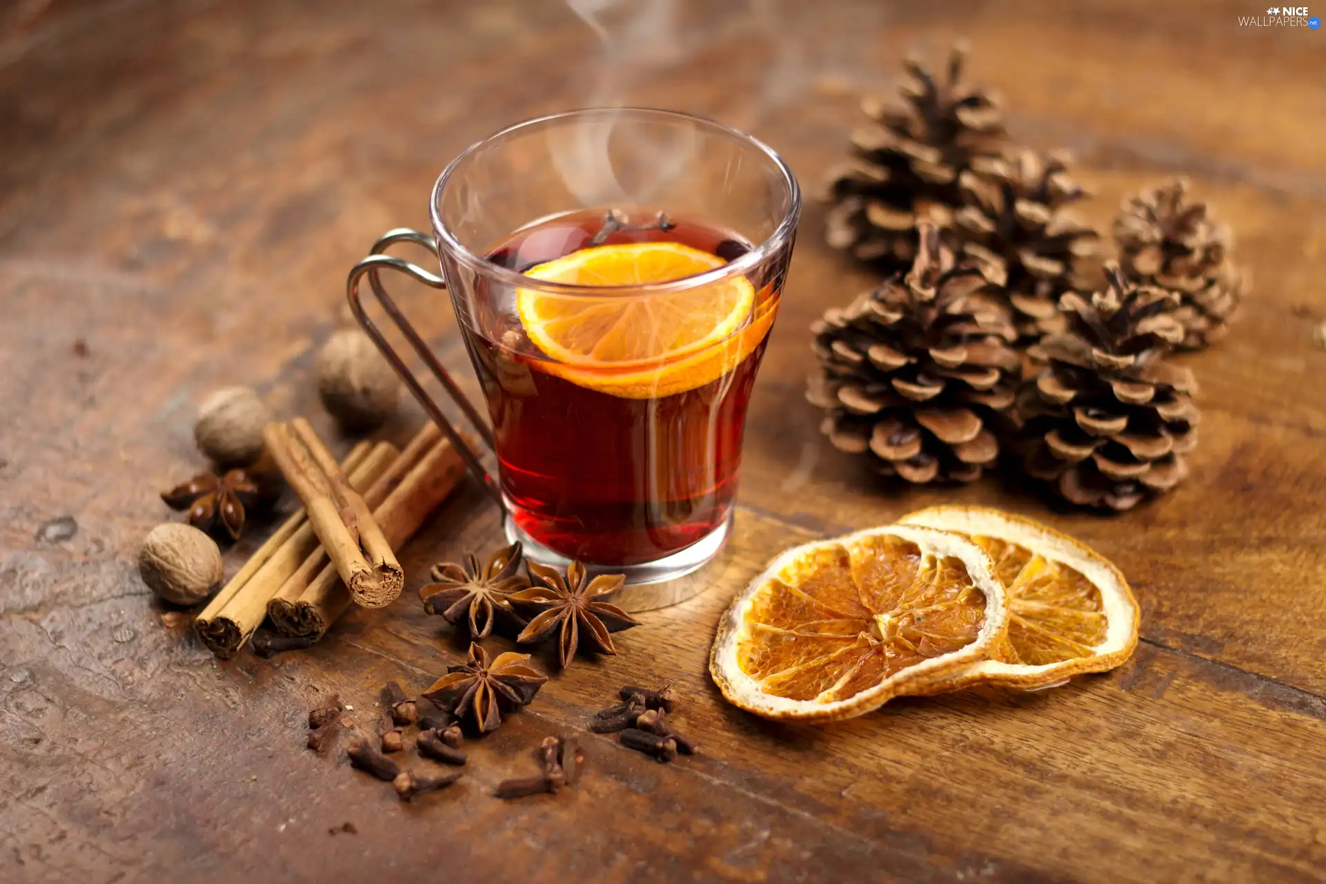 Mulled, spice, cones, Wine