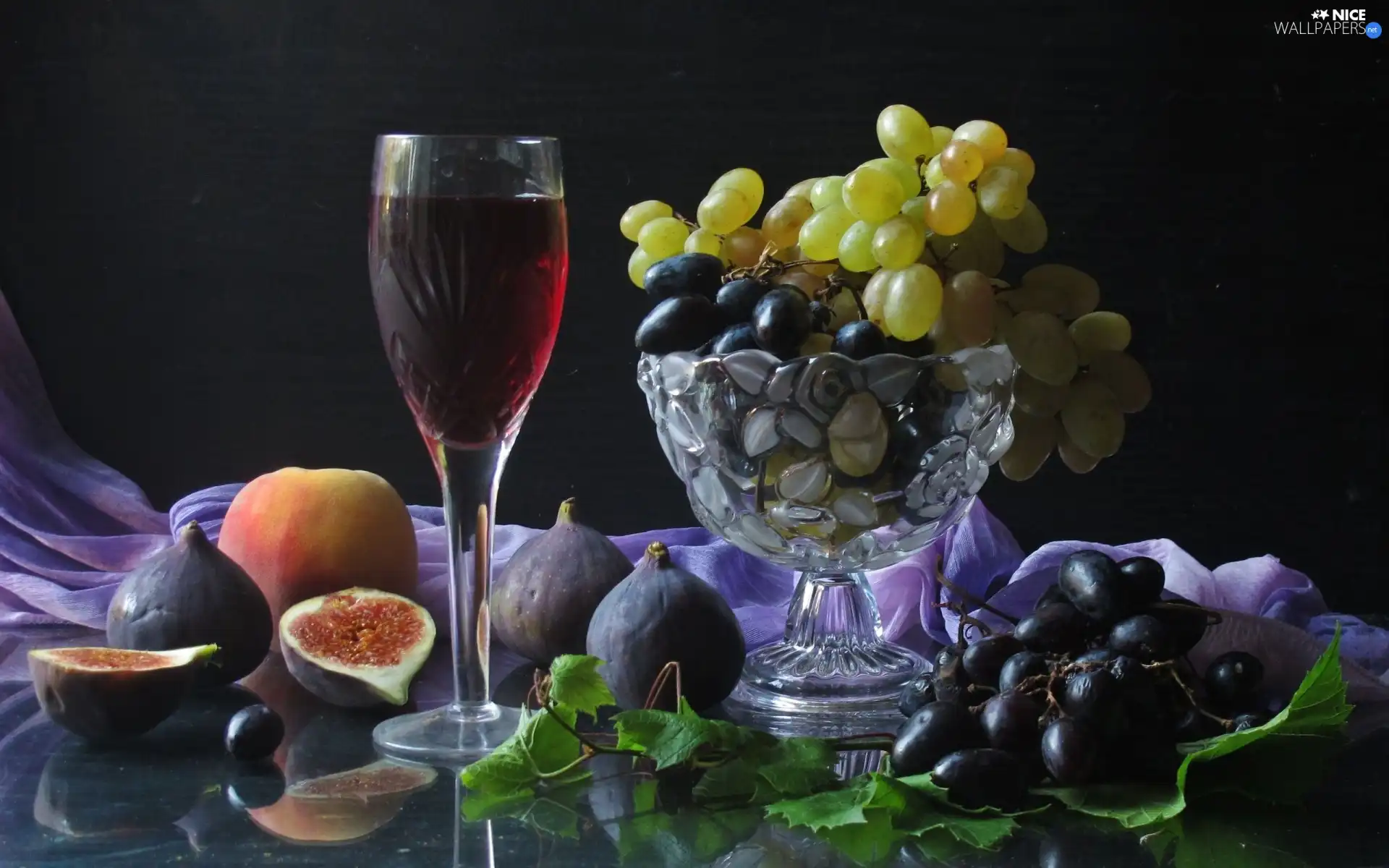 plateau, Grapes, wine glass, Fruits