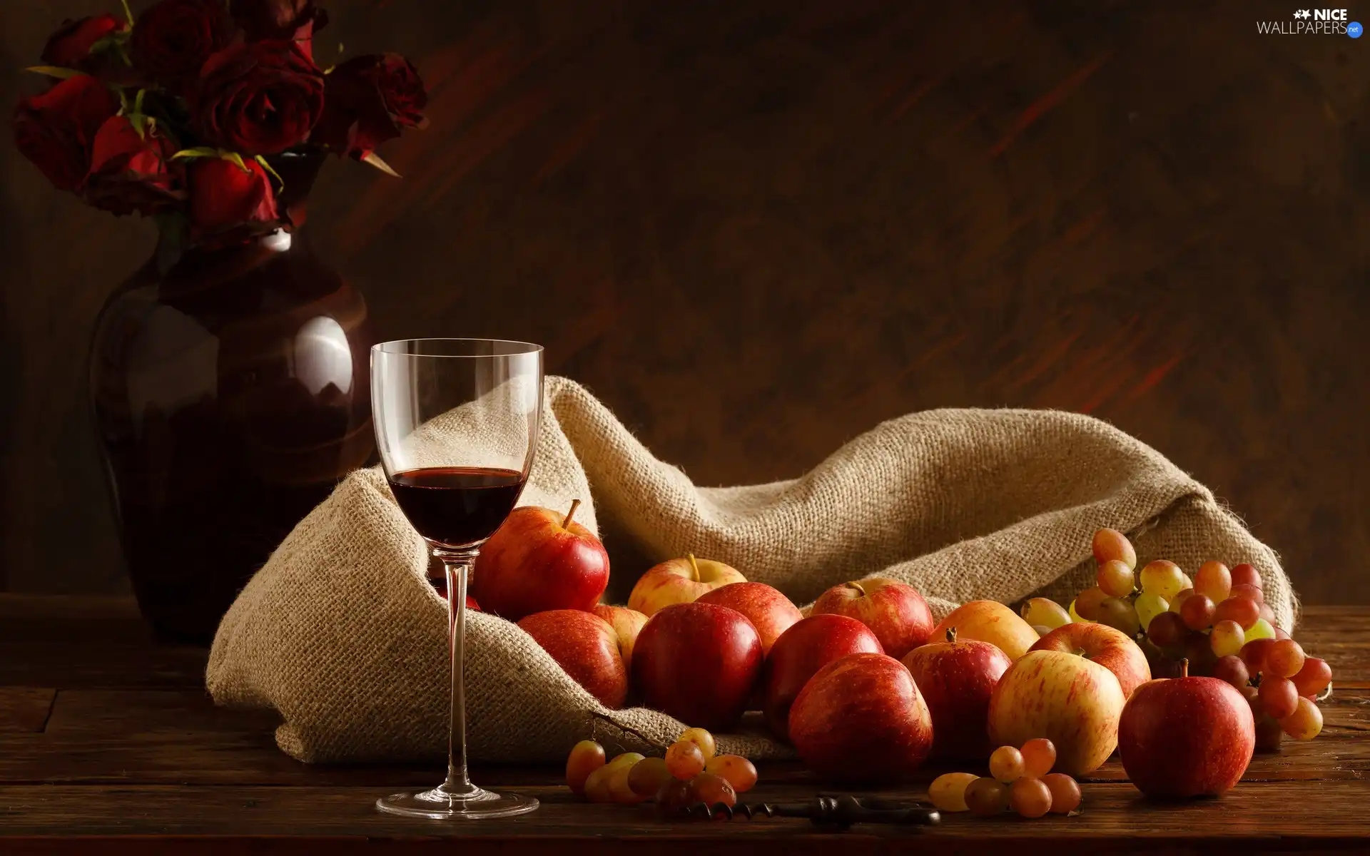 Wines, composition, Grapes, wine glass, apples