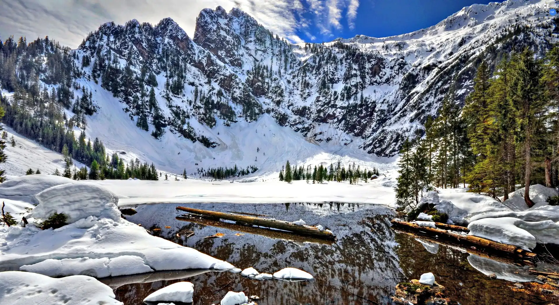 winter, Mountains, forest