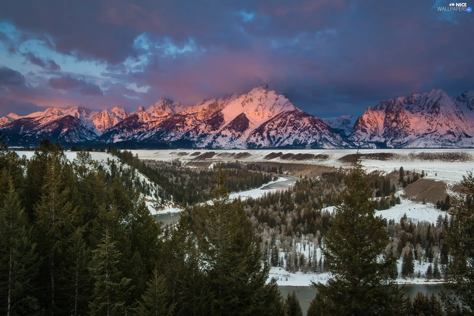 winter, Mountains, forest