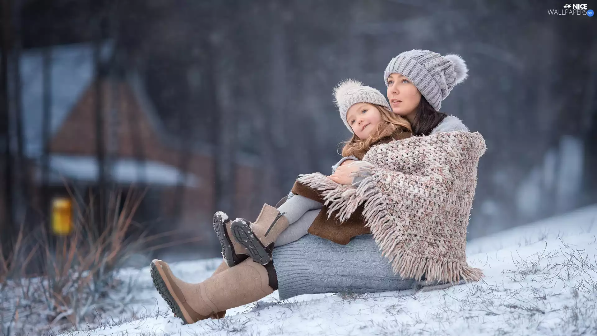 daughter, winter, Kid, mother, Women