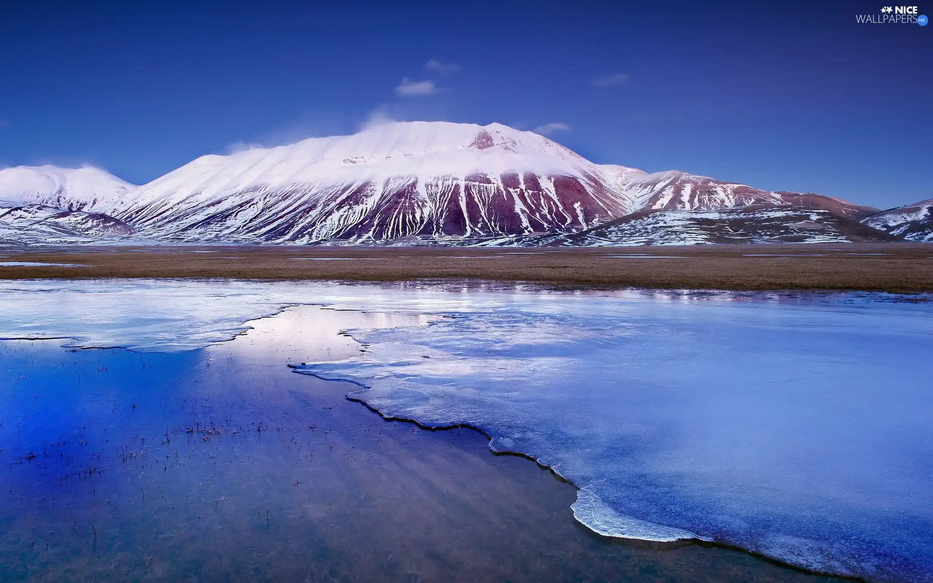 winter, Mountains, lake